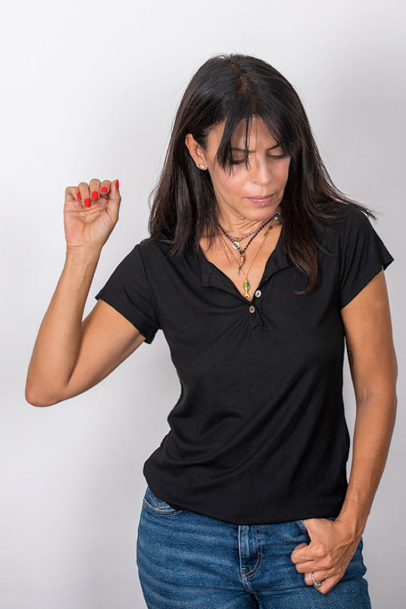 SISLEY  חולצת כפתורים שחורה