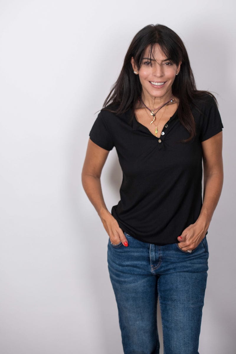 SISLEY חולצת כפתורים שחורה