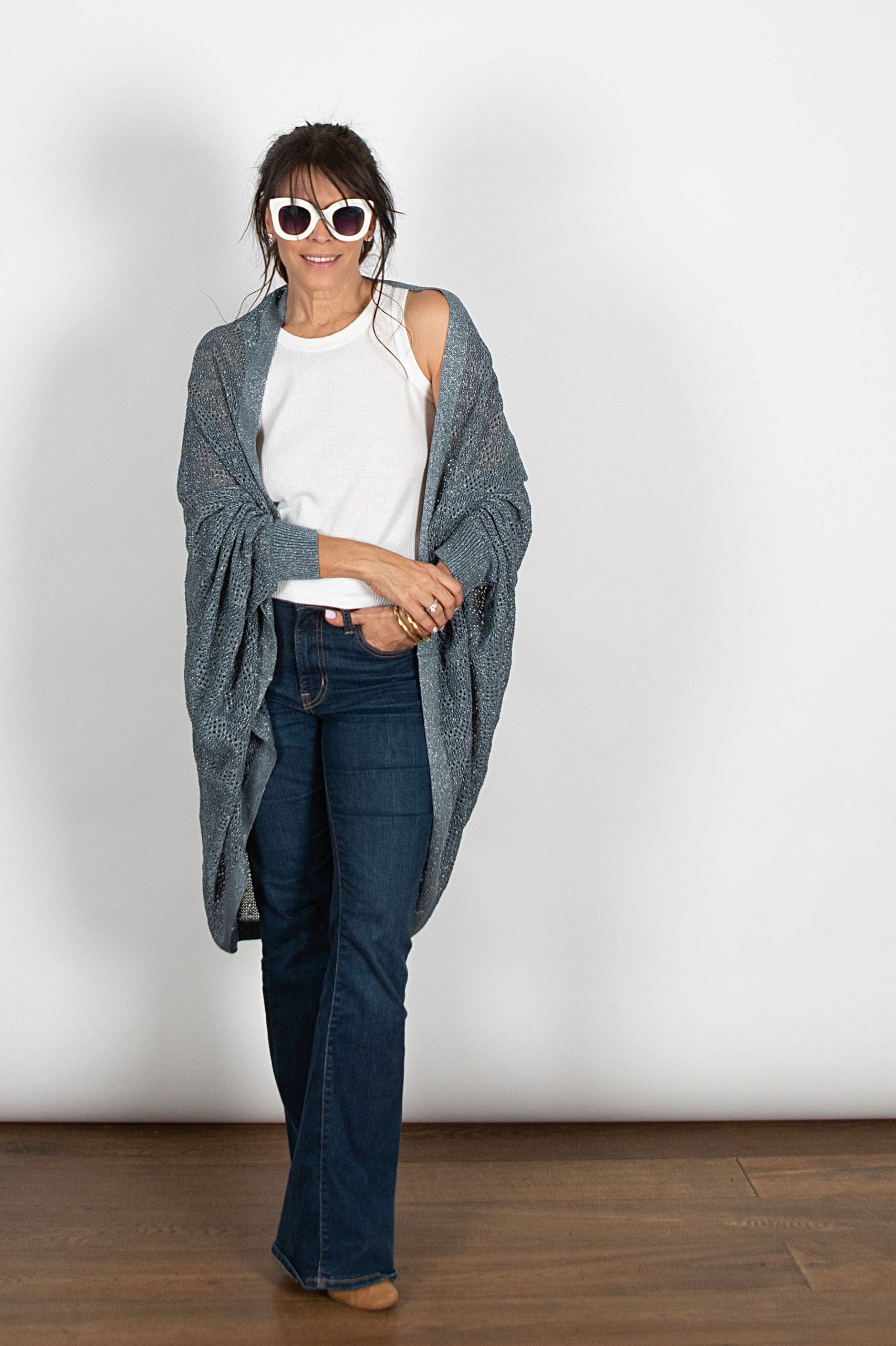 LIAM  עליונית סריג חורים כחול כסוף image 3