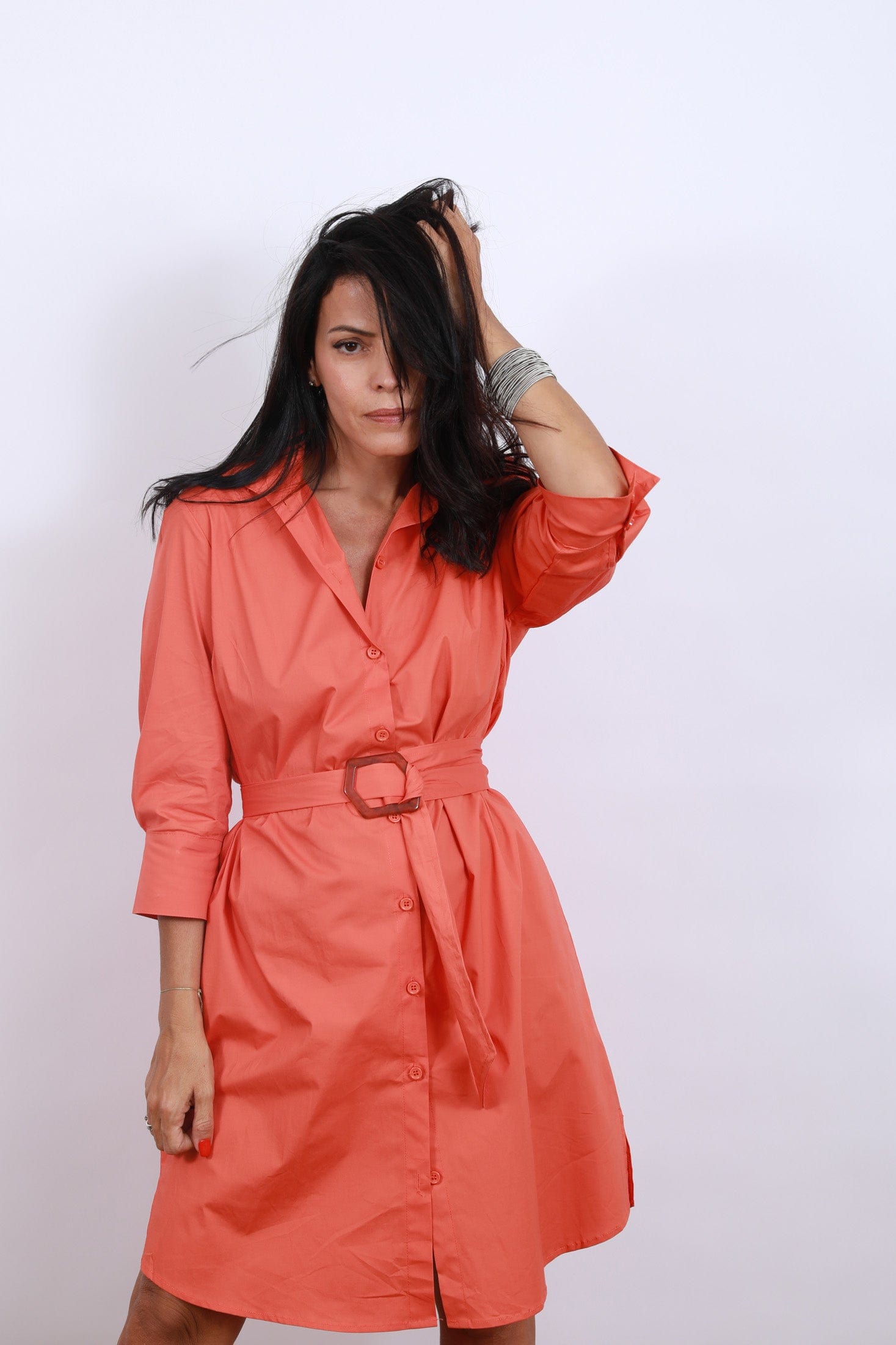 D DRESS שמלה כתומה עם חגורה image 5