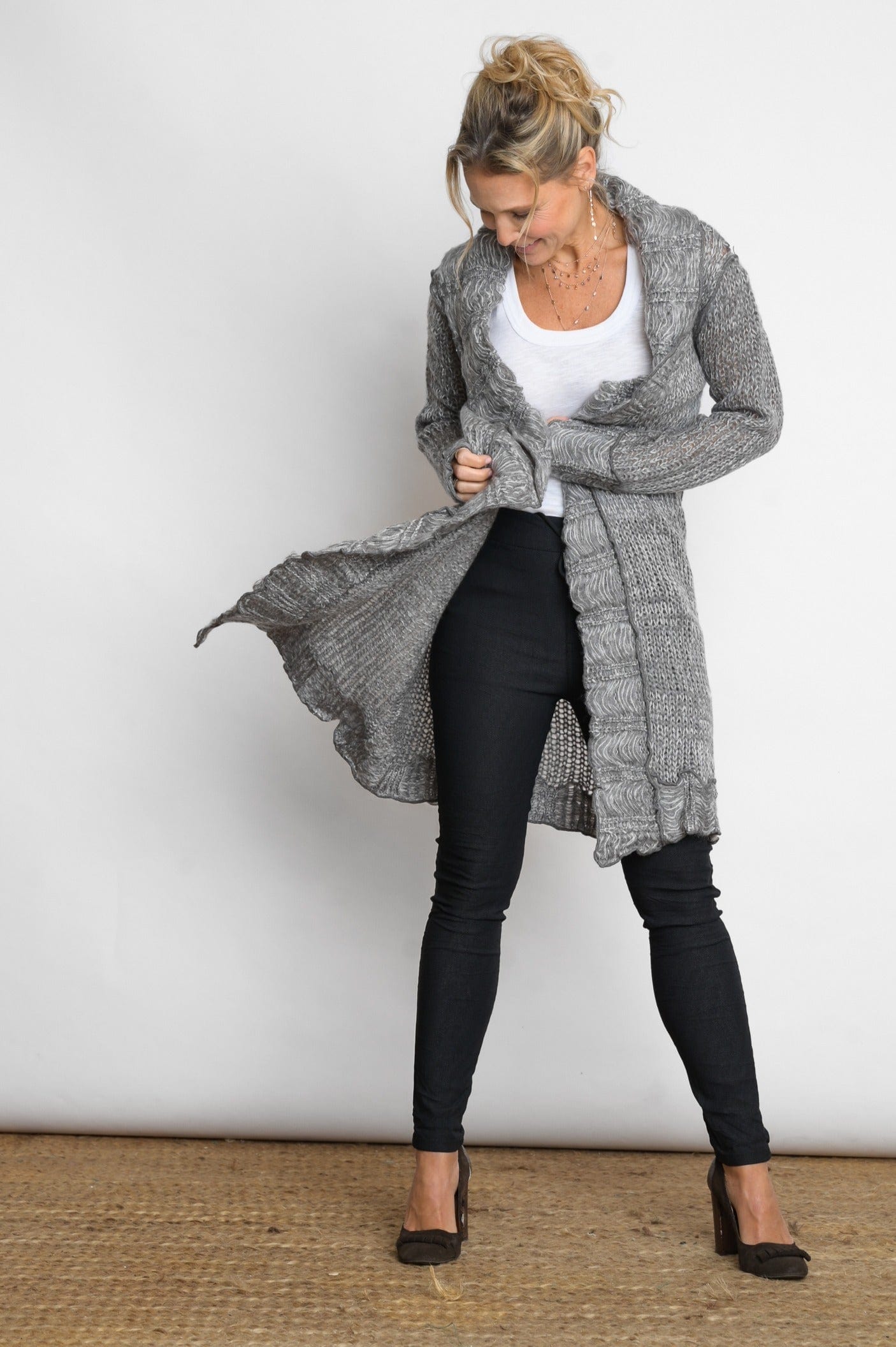 PAROS עליונית סרוגה אפור לבן image 0