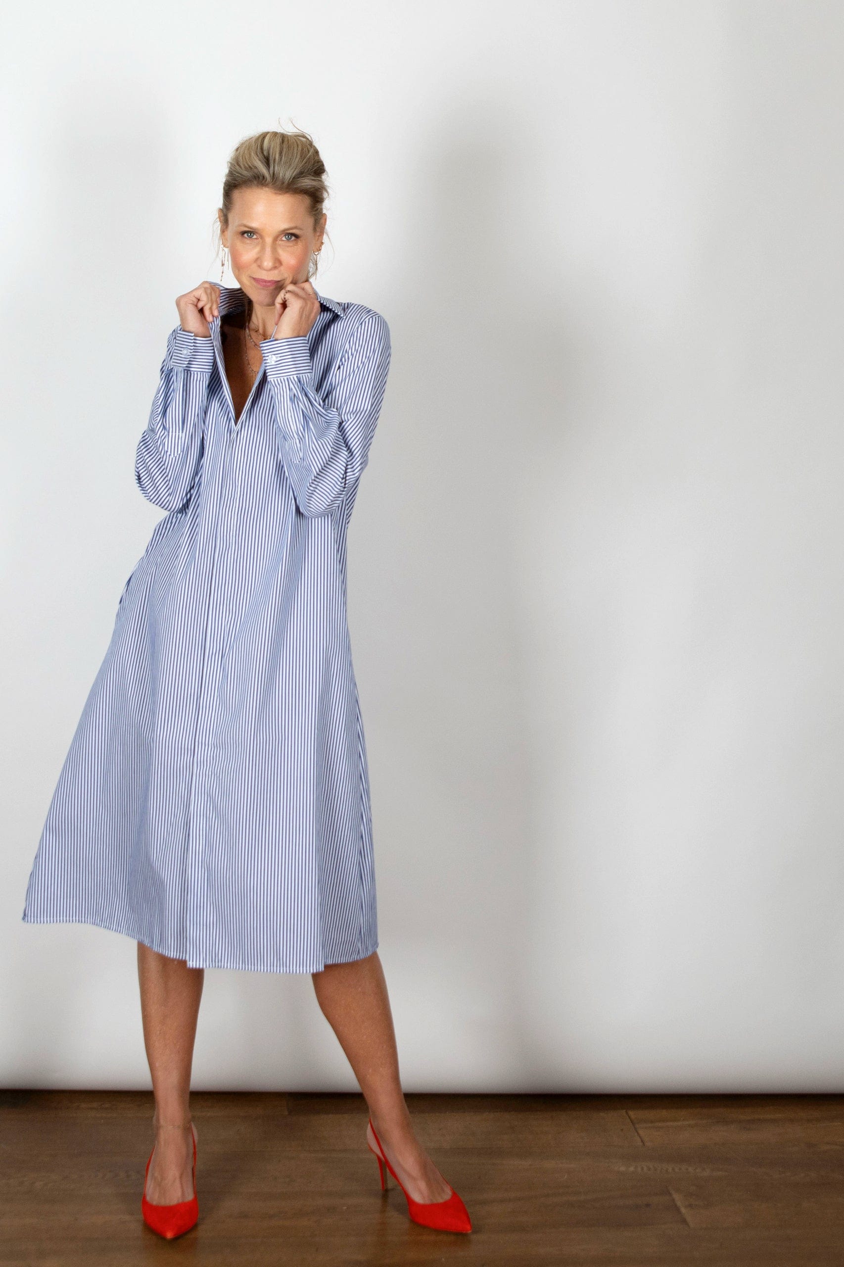 STRIP DRESS שמלה מידי פסים כחולה image 1