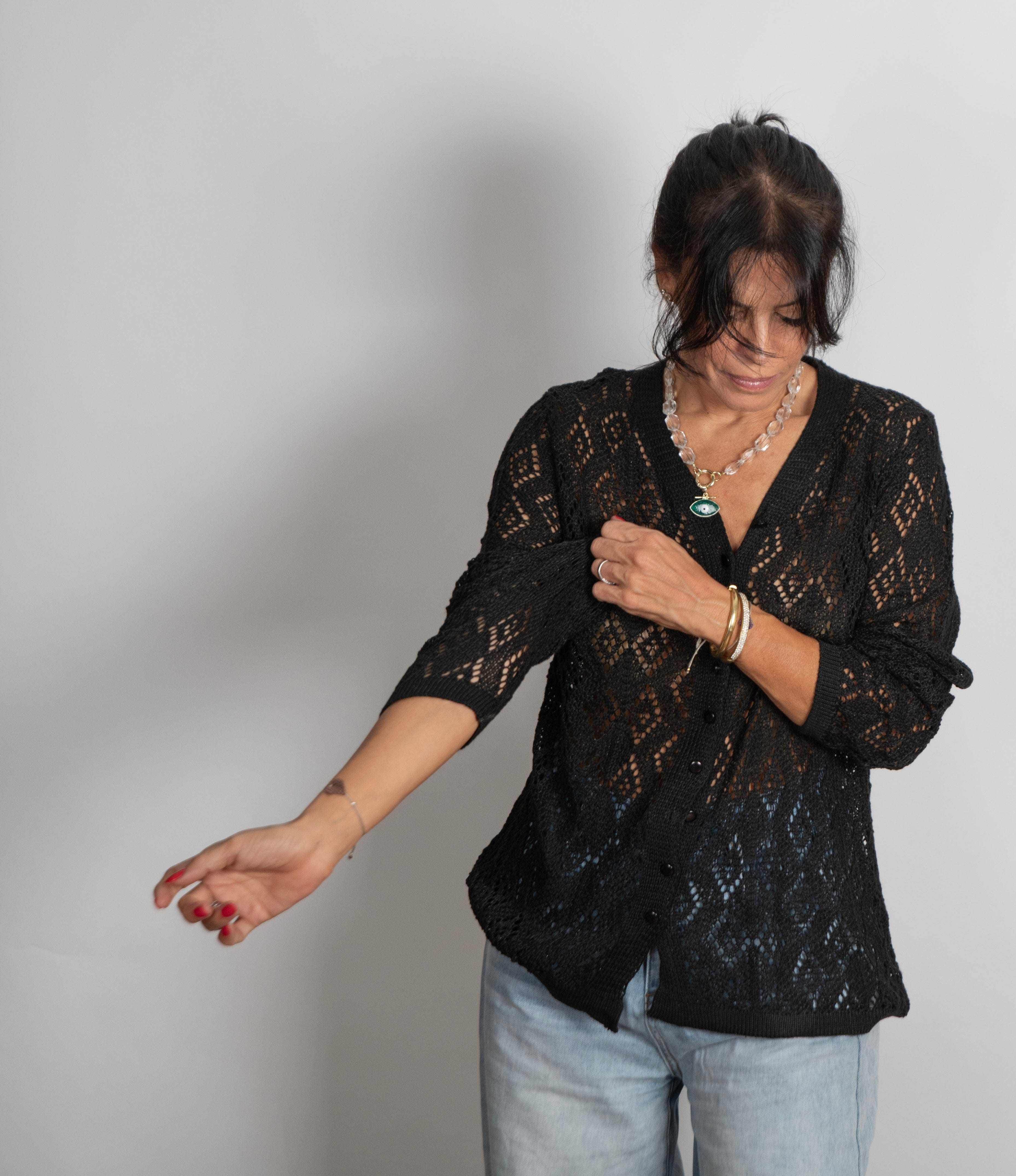 CELINE  עליונית סריג חורים שחור image 9