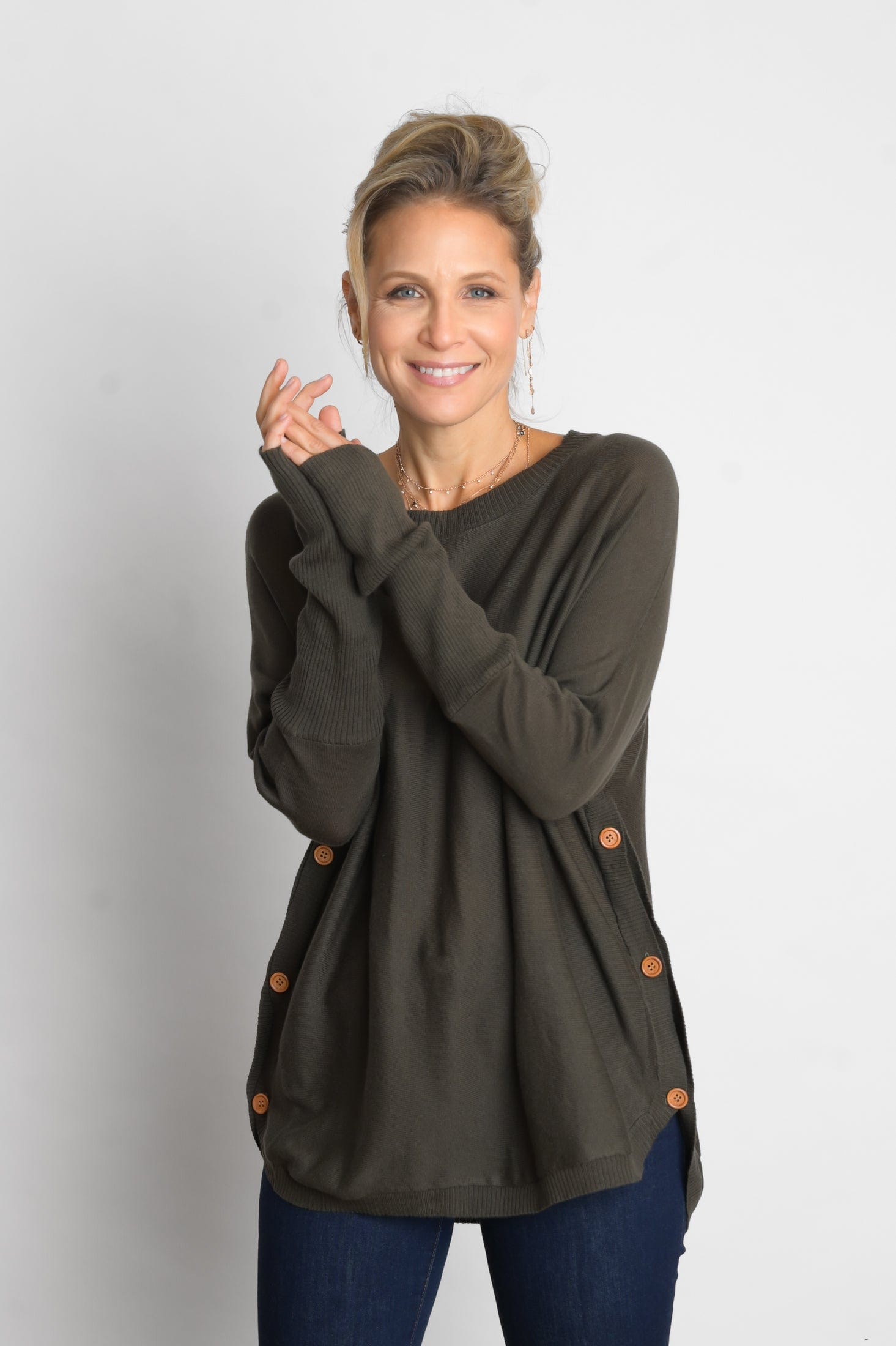 DIA סריג ירוק זית כפתורים image 0