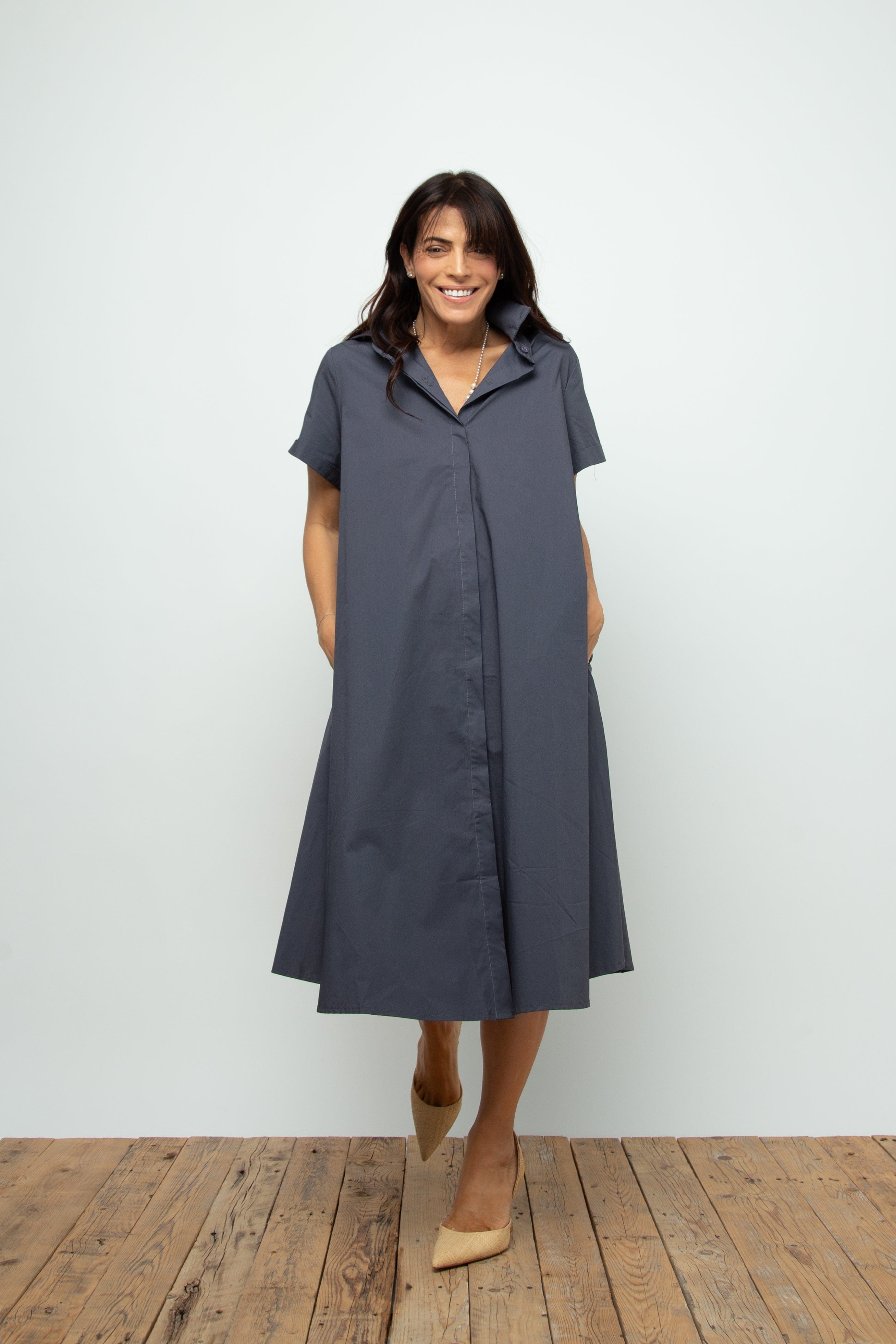 THREE  שמלה אוברסייז אפור סגול image 1