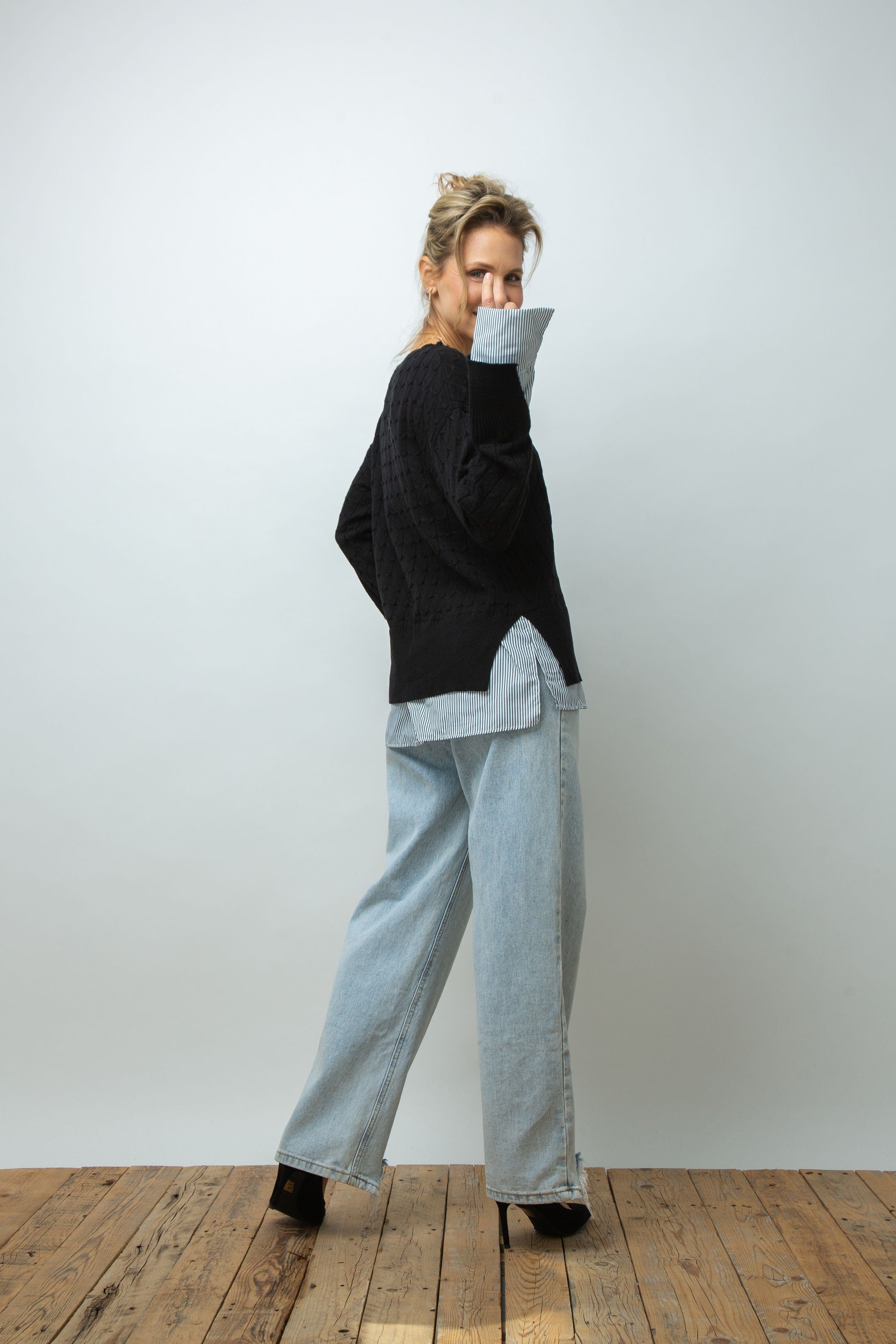 ST.MORITZ סריג צמות חולצה שחור image 3