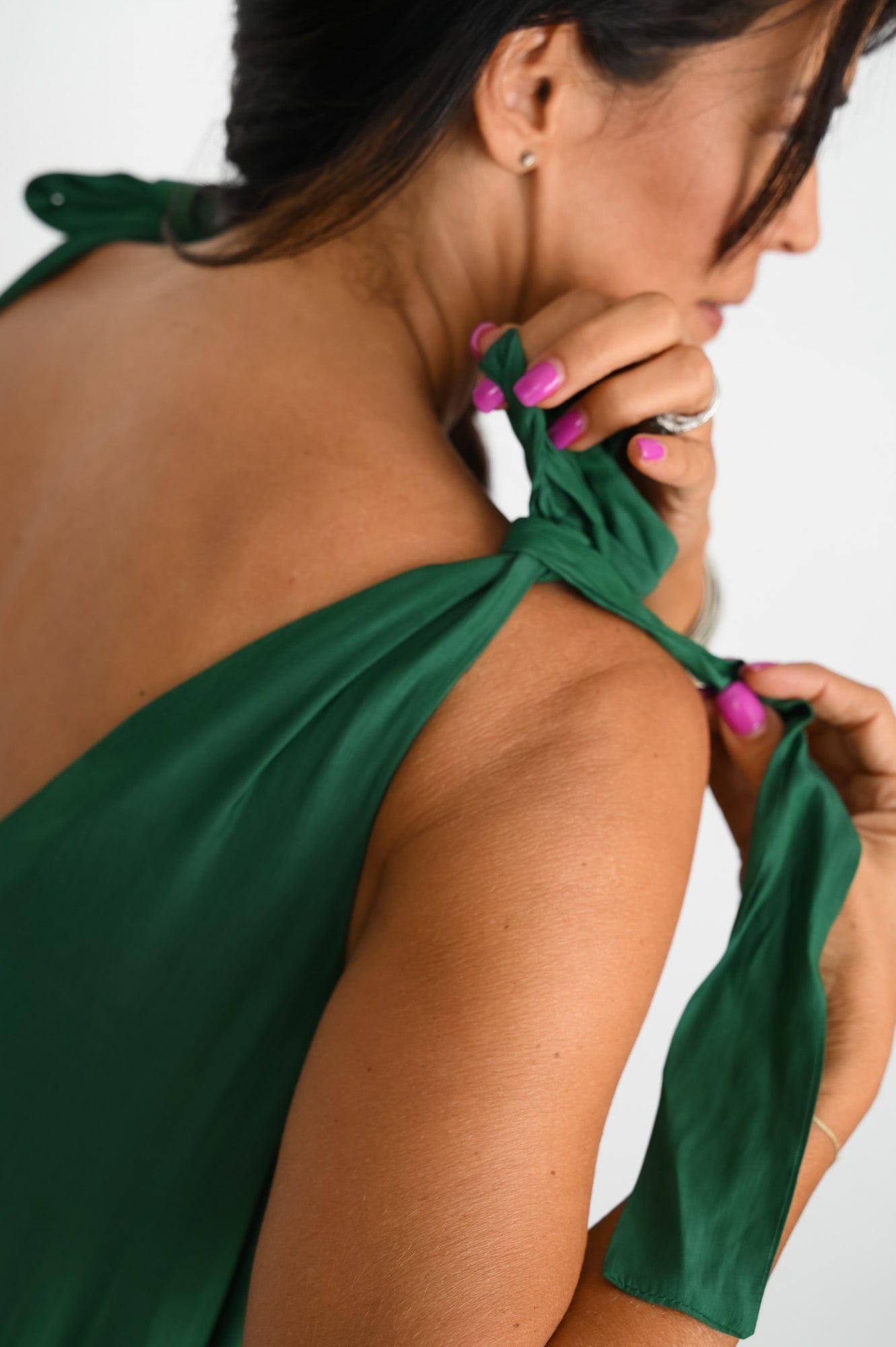 FLY  שמלה ירוקה כתפיות קשירה image 11