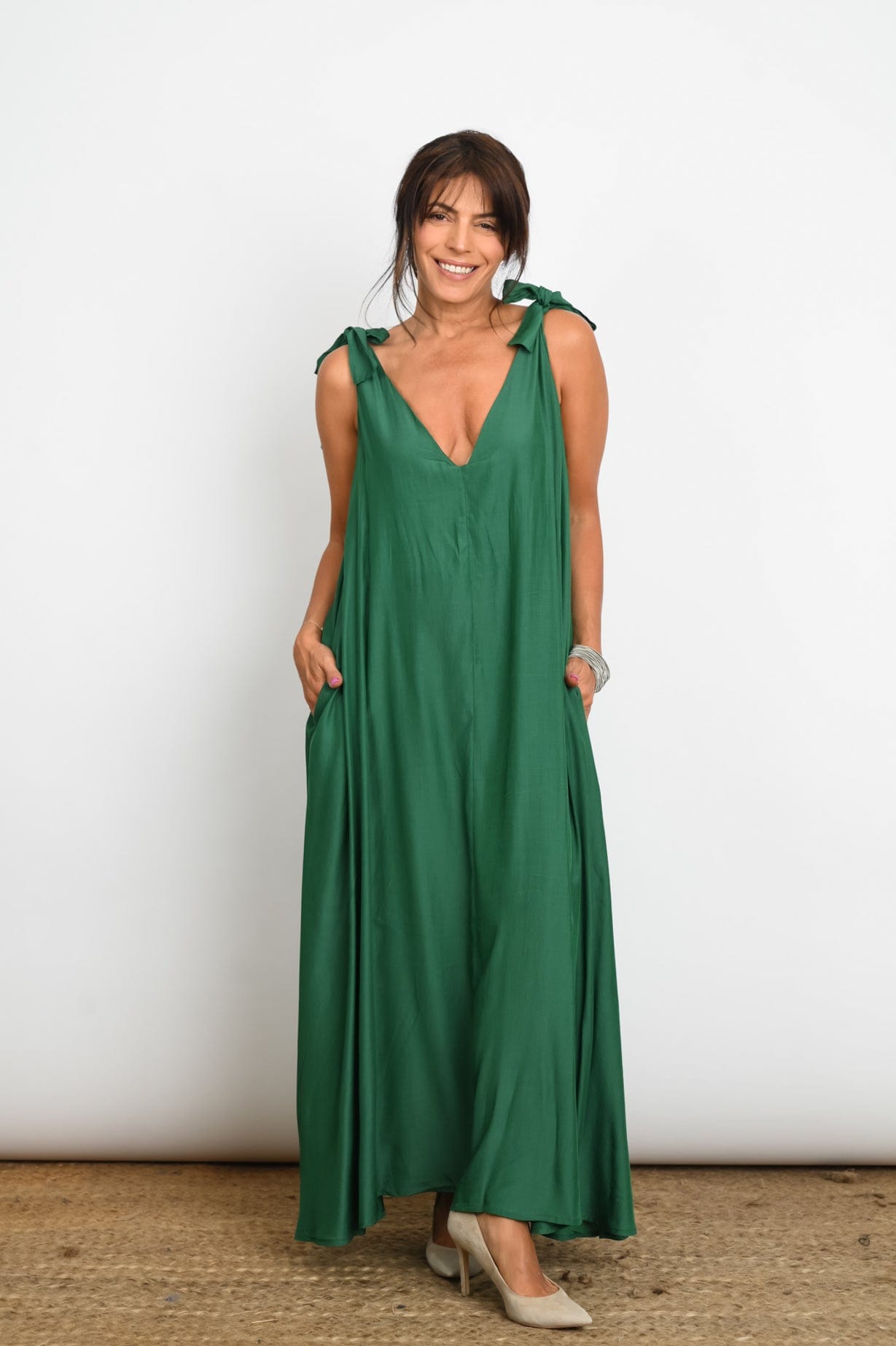 FLY  שמלה ירוקה כתפיות קשירה image 3