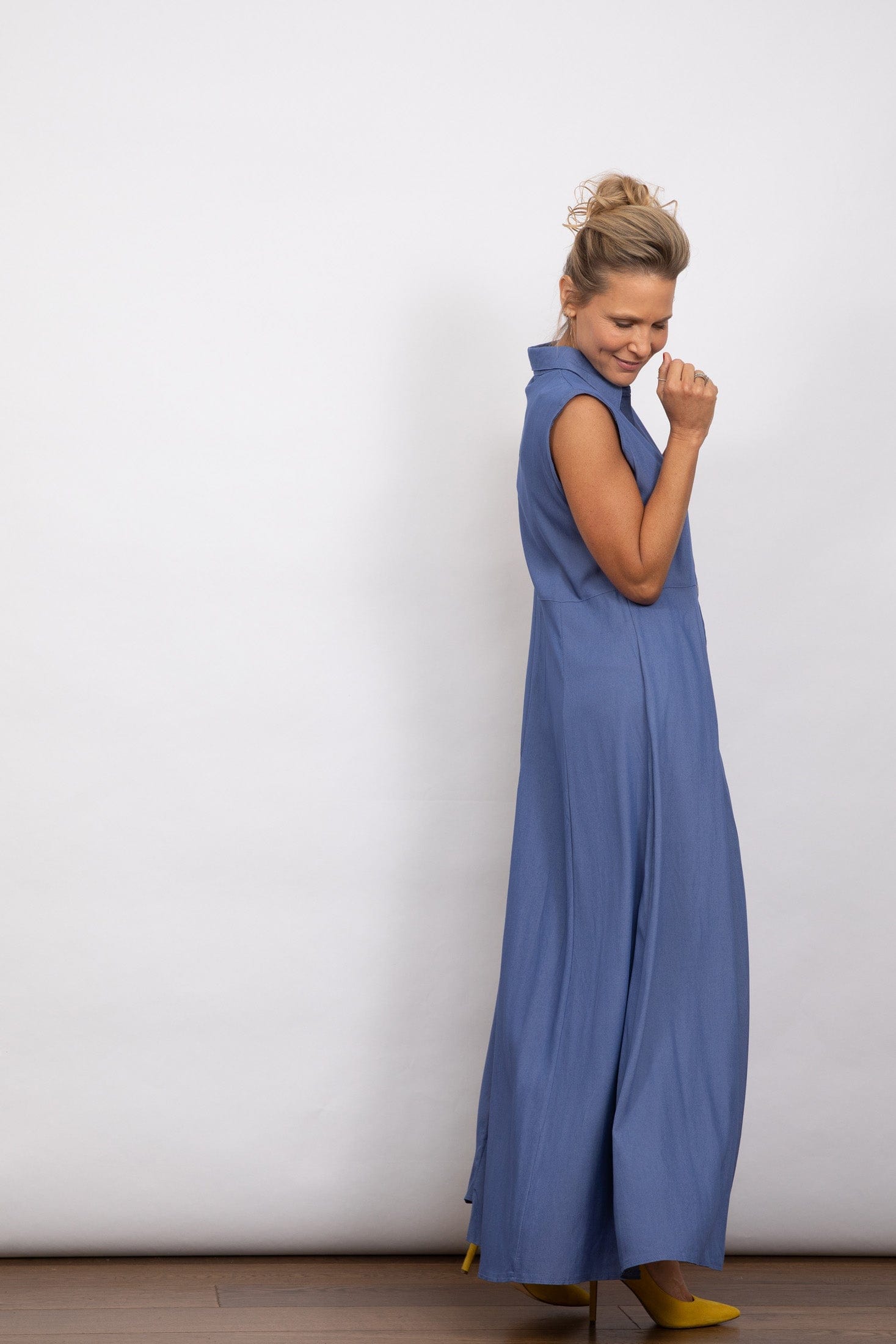 LIMA שמלה כחולה מקסי כפתורים image 2