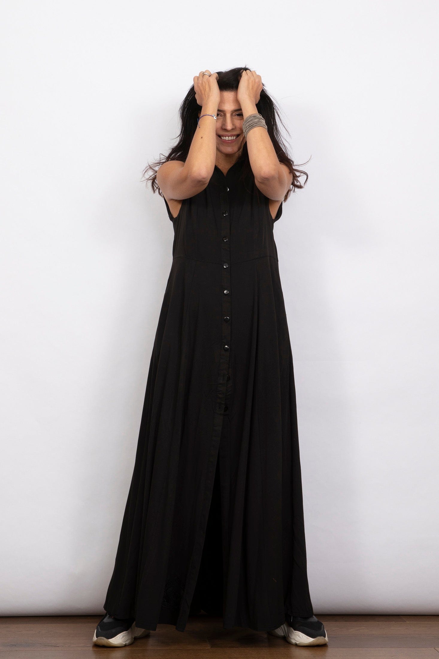 LIMA שמלה שחורה מקסי כפתורים image 4