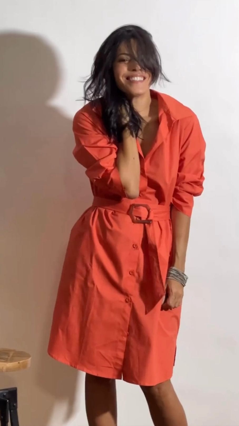 D DRESS שמלה כתומה עם חגורה image 3