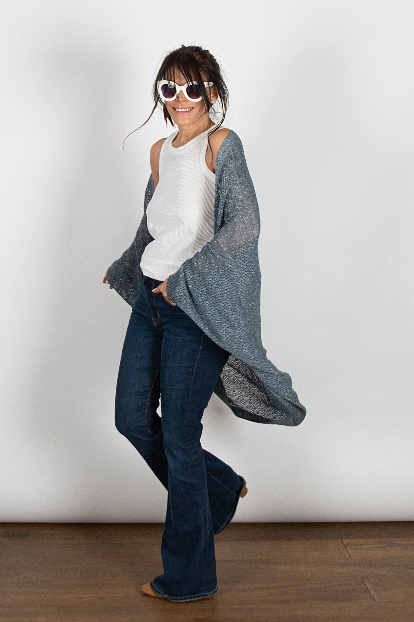 LIAM  עליונית סריג חורים כחול כסוף image 1