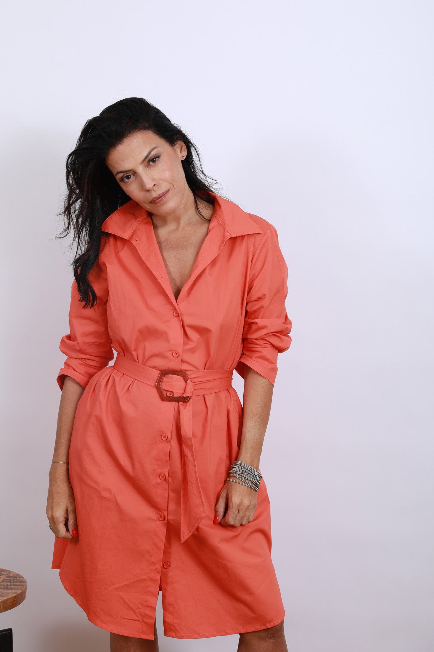 D DRESS שמלה כתומה עם חגורה image 7