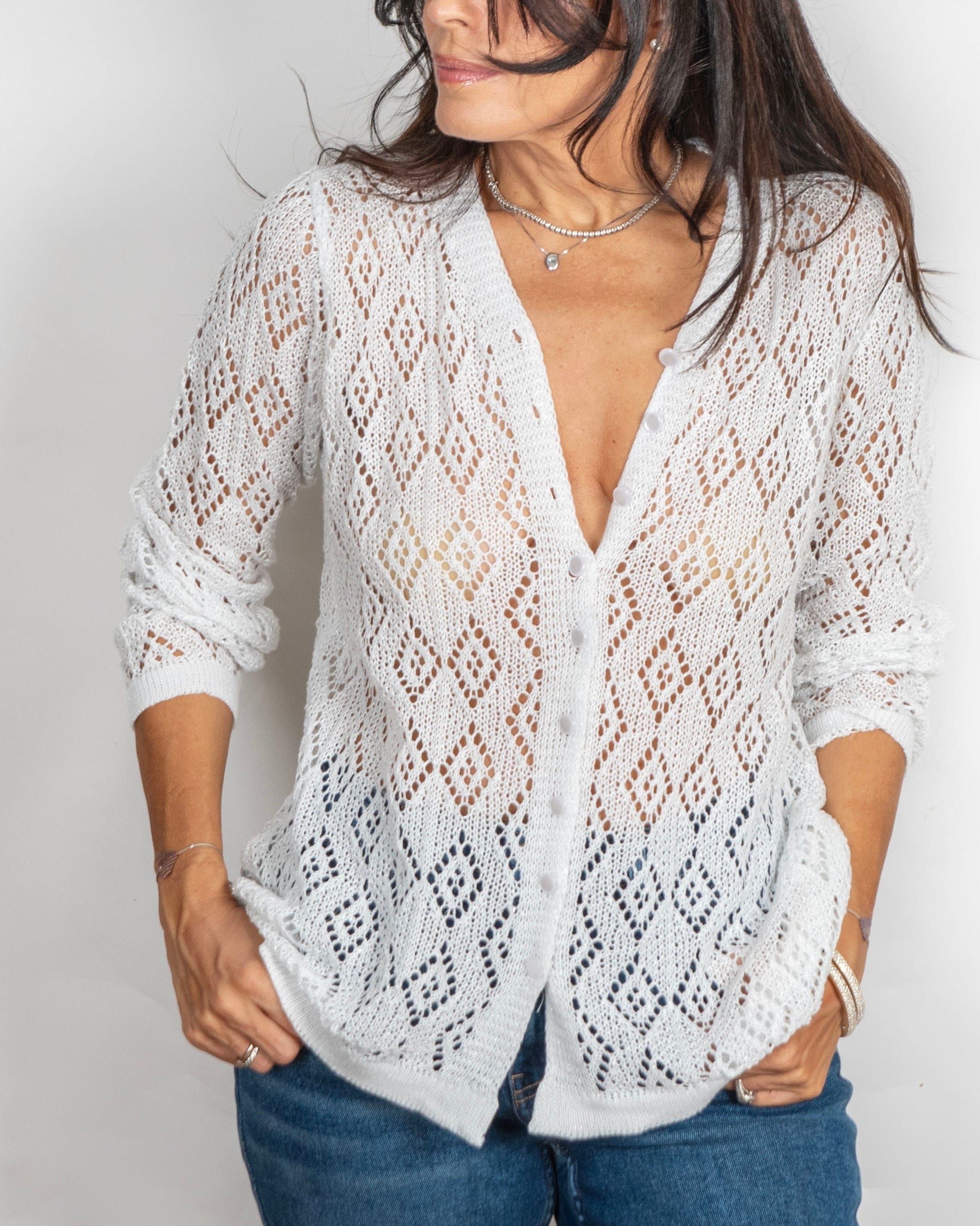 CELINE  עליונית סריג חורים לבנה image 2