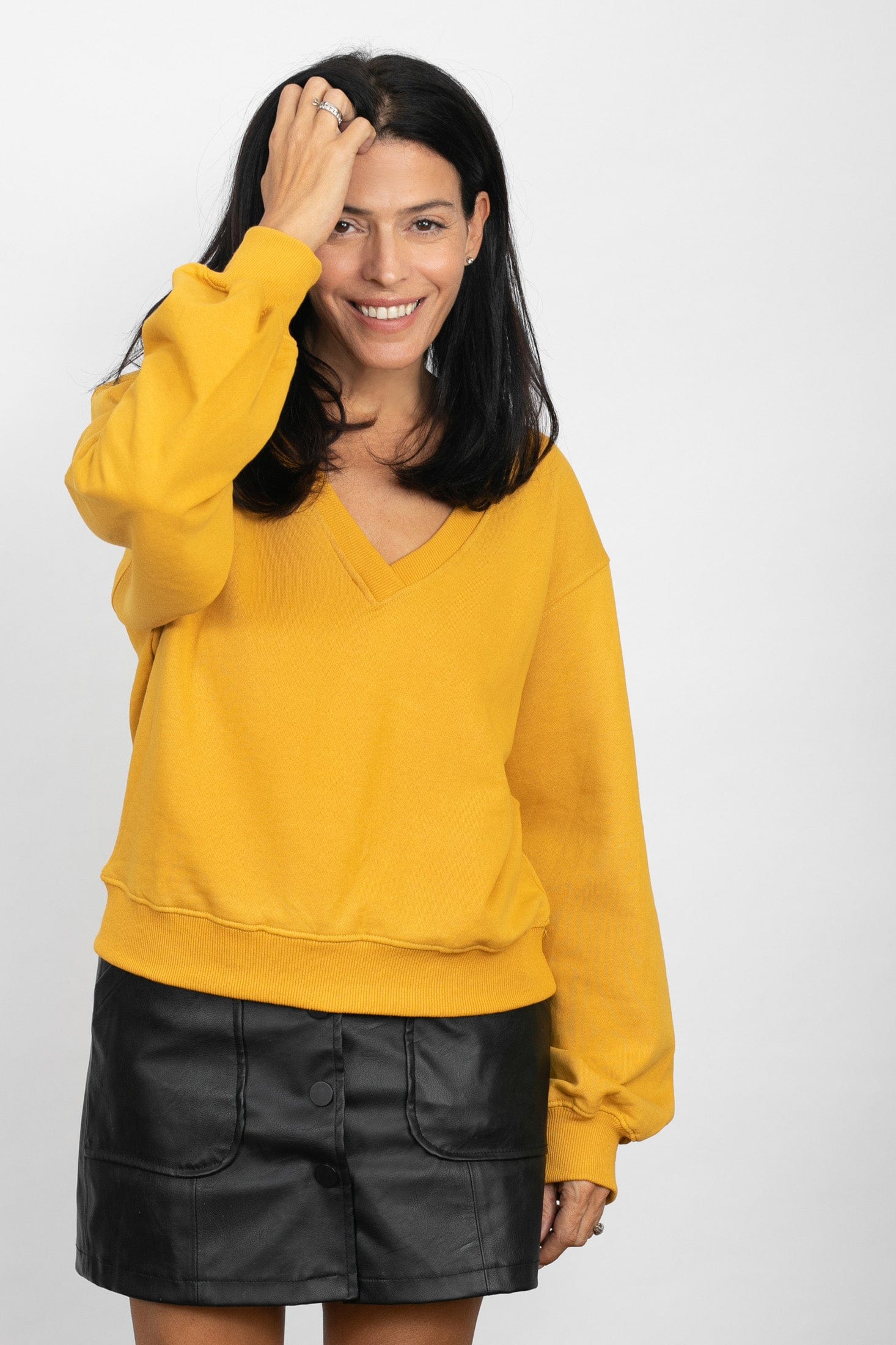 PEAR V  חולצת טרנינג חרדל image 2