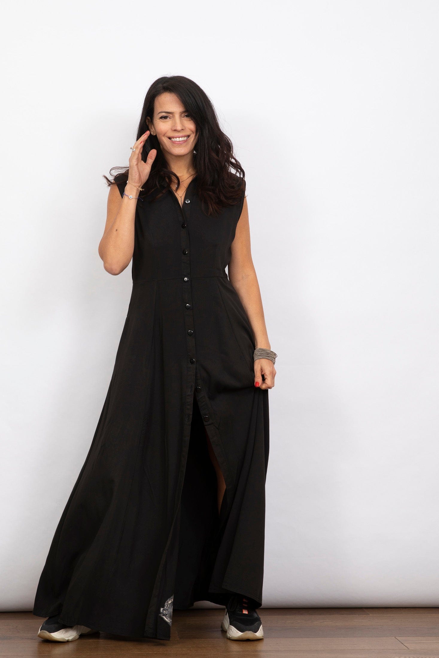 LIMA שמלה שחורה מקסי כפתורים image 5