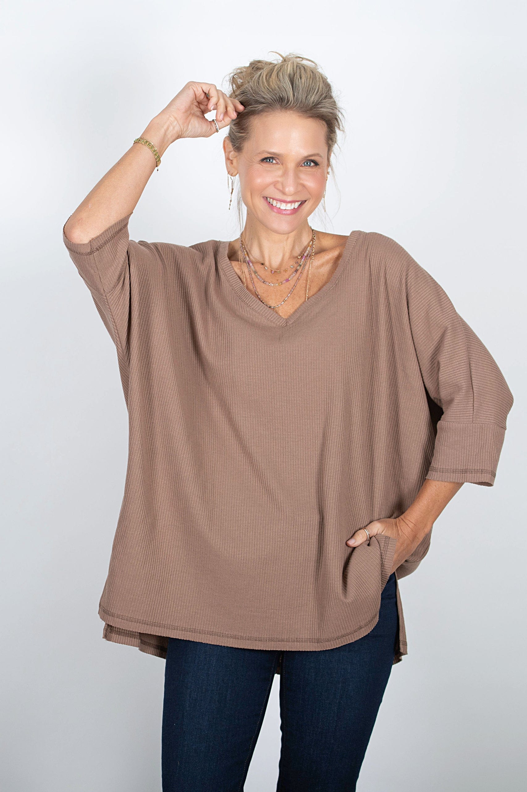 BABL חולצת אוברסייז קאמל וופל image 2