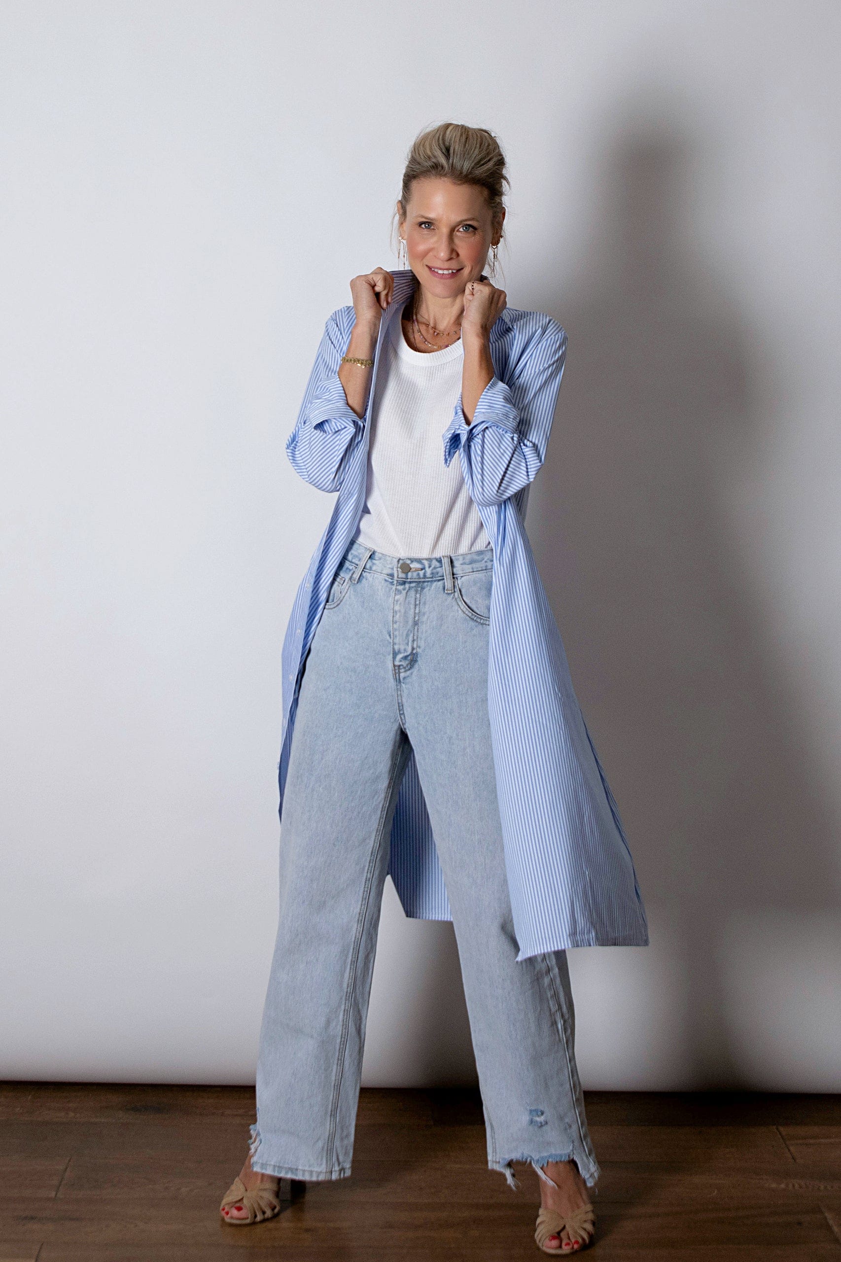 STRIP DRESS שמלה מידי פסים תכלת image 17