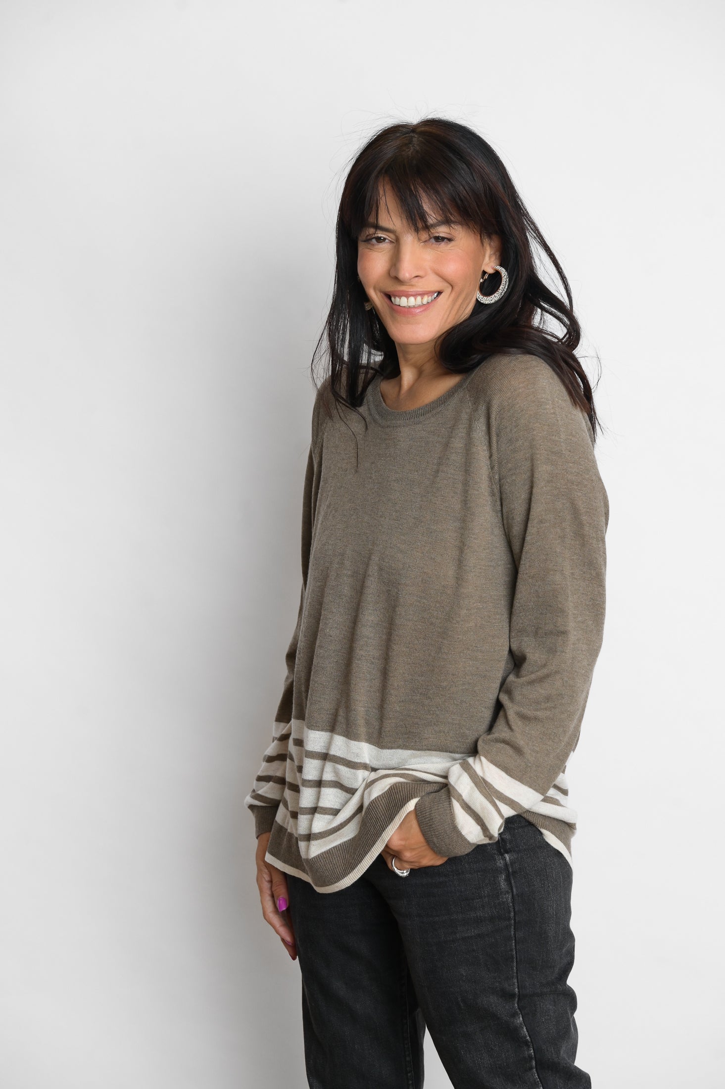 ARKI סריג פסים חום לבן image 3