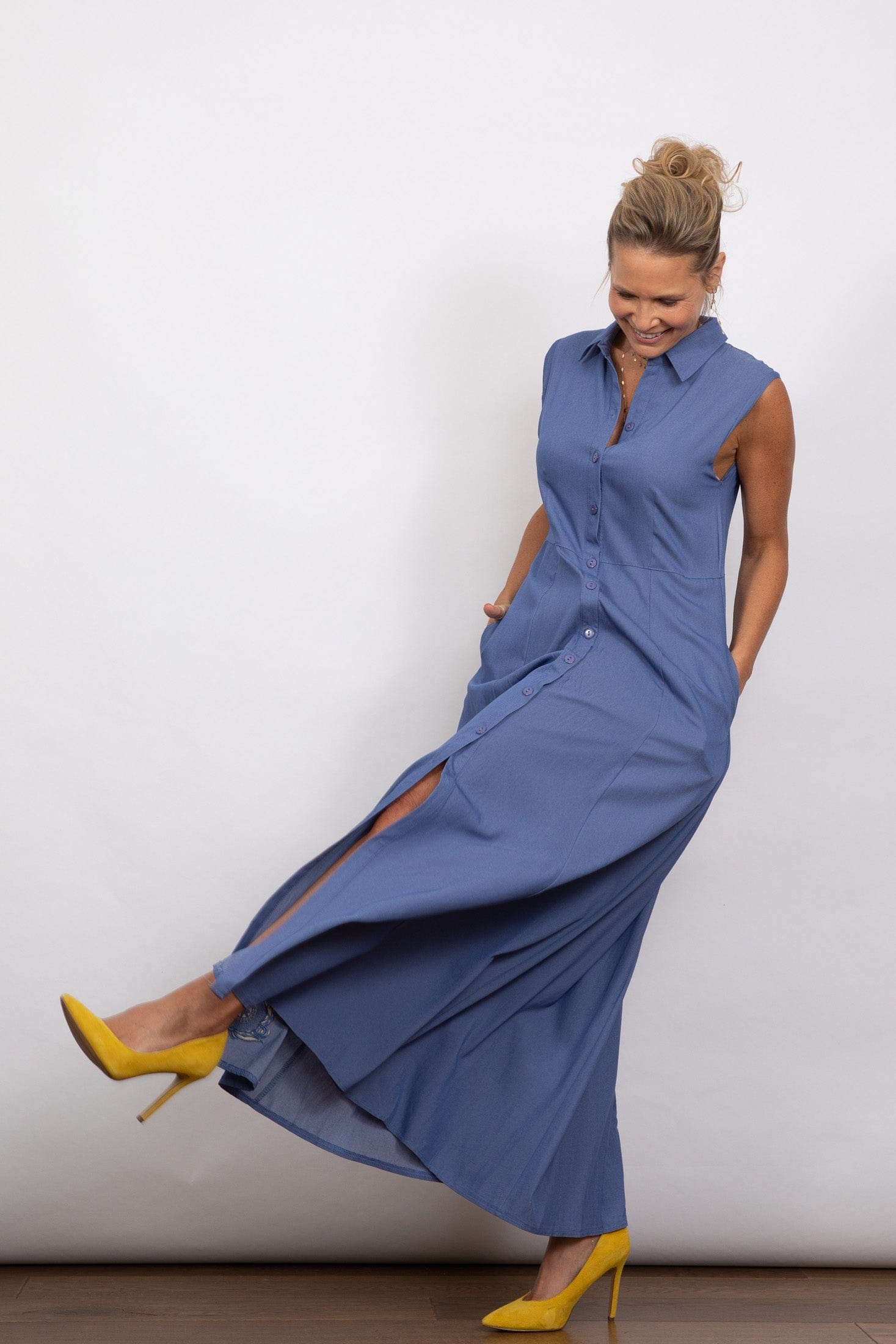 LIMA שמלה כחולה מקסי כפתורים image 1