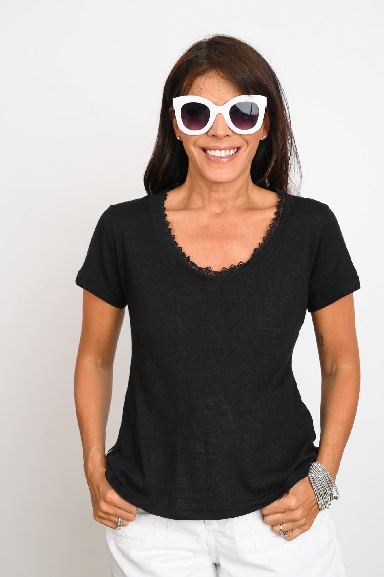 KOR V חולצה תחרה צרה שחור image 2