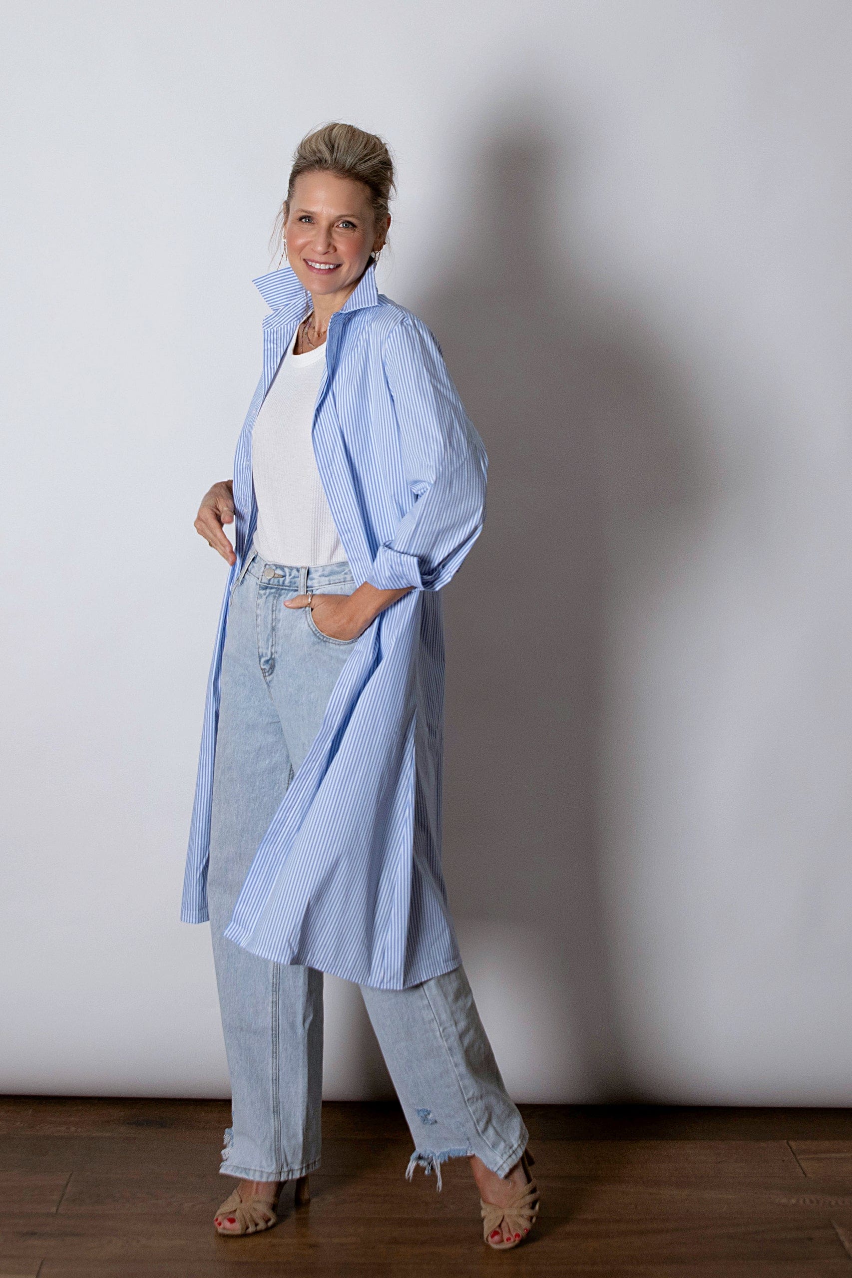 STRIP DRESS שמלה מידי פסים תכלת image 4