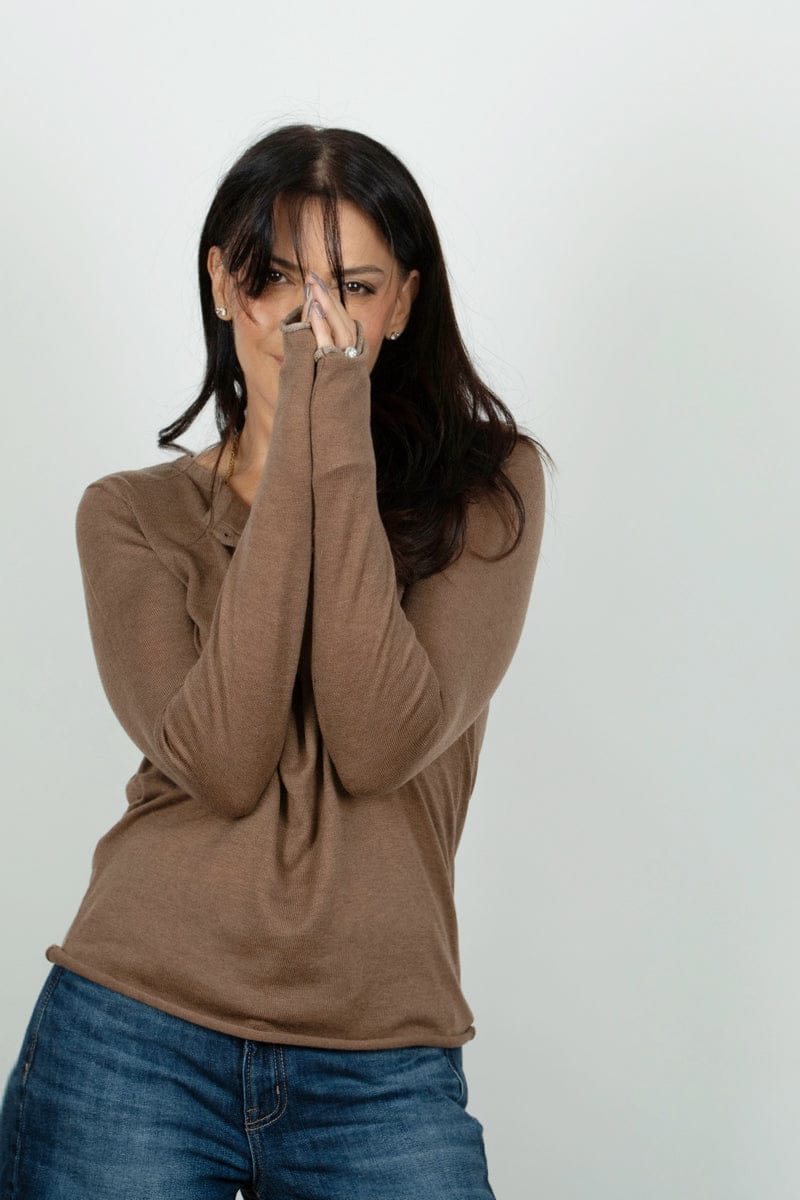 ECHO סריג כפתורים חום