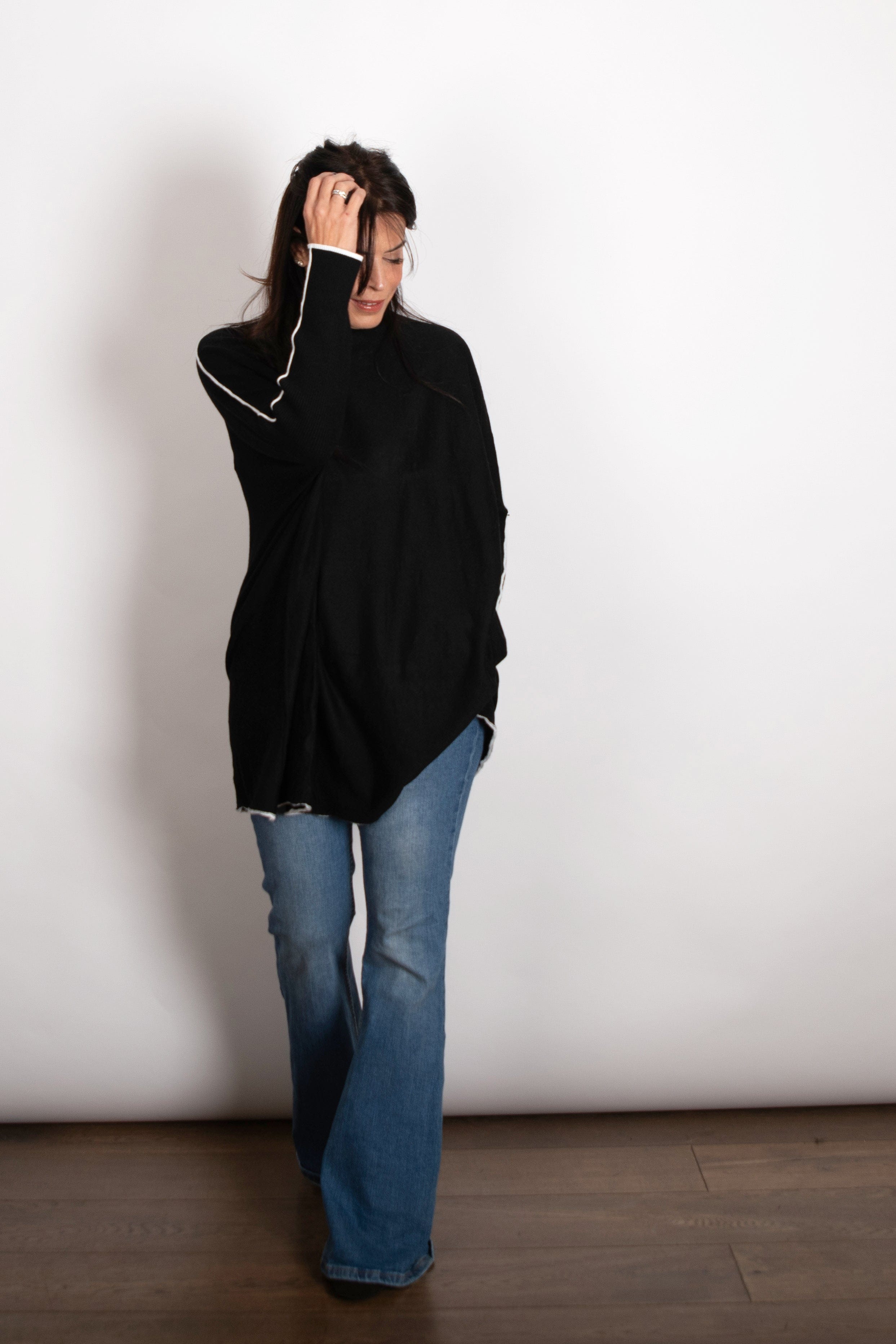 CHER סריג גולף אוברסייז שחור image 6