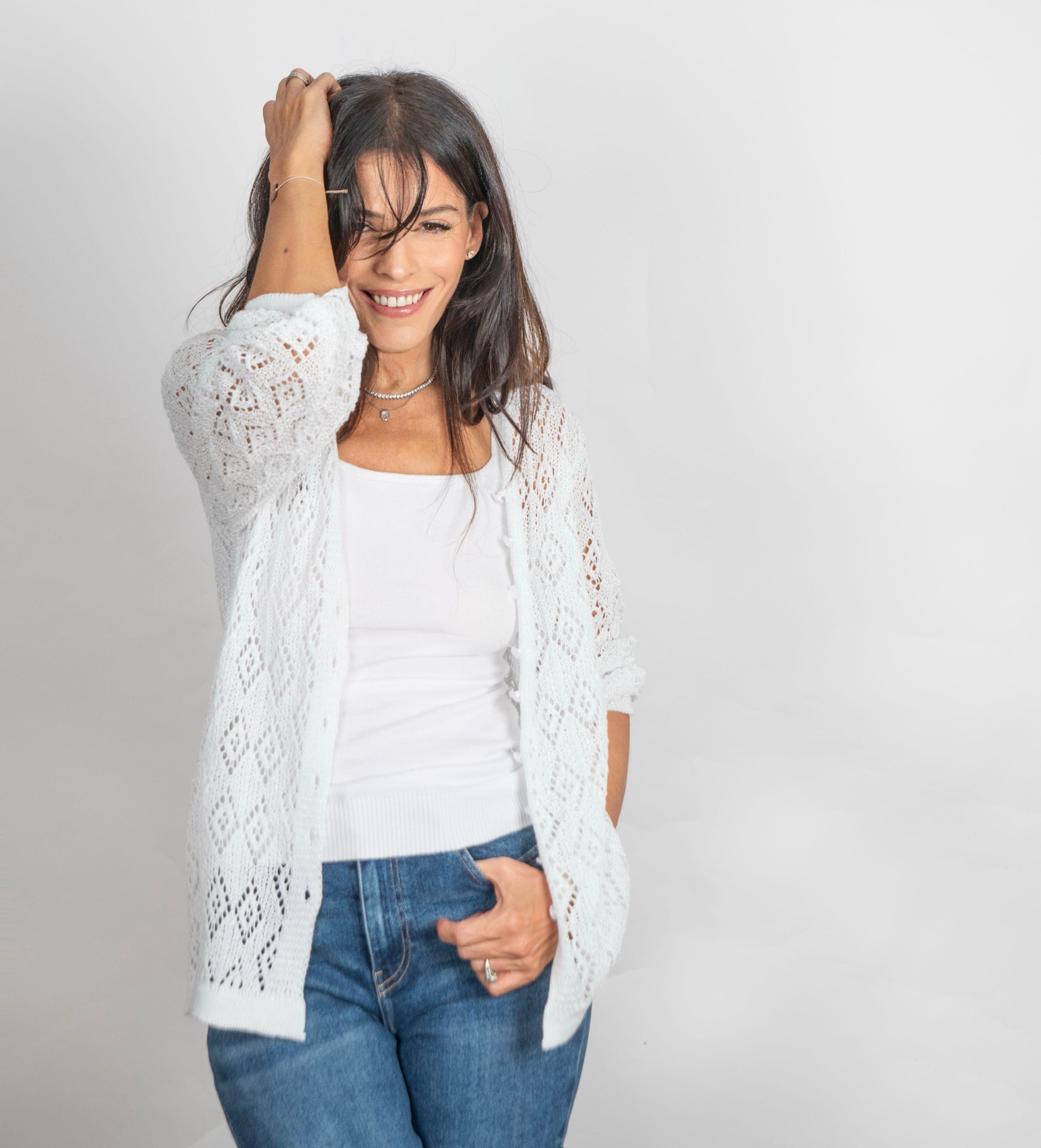 CELINE  עליונית סריג חורים לבנה image 1