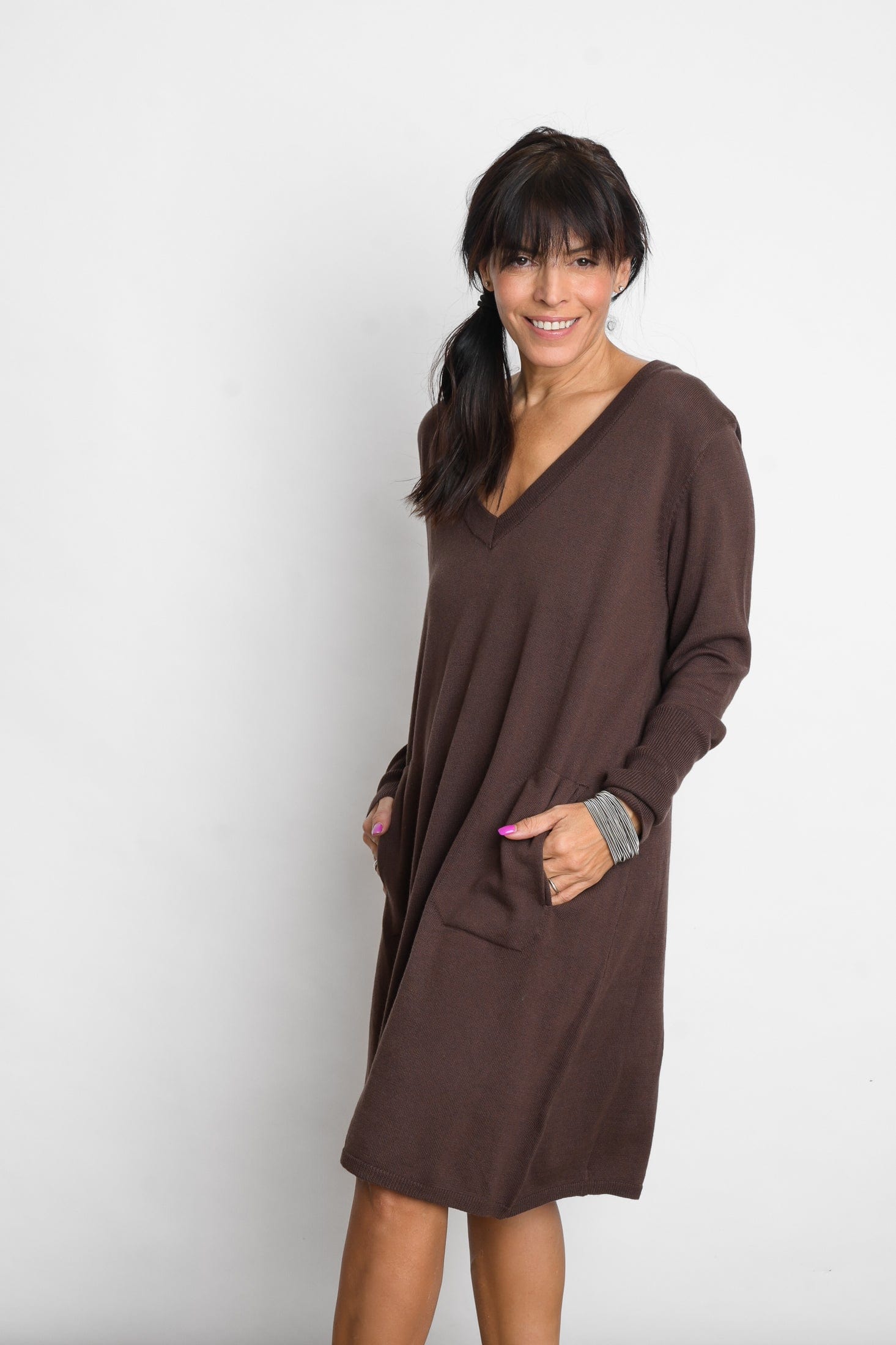 EVIA שמלת סריג מיני חום image 3