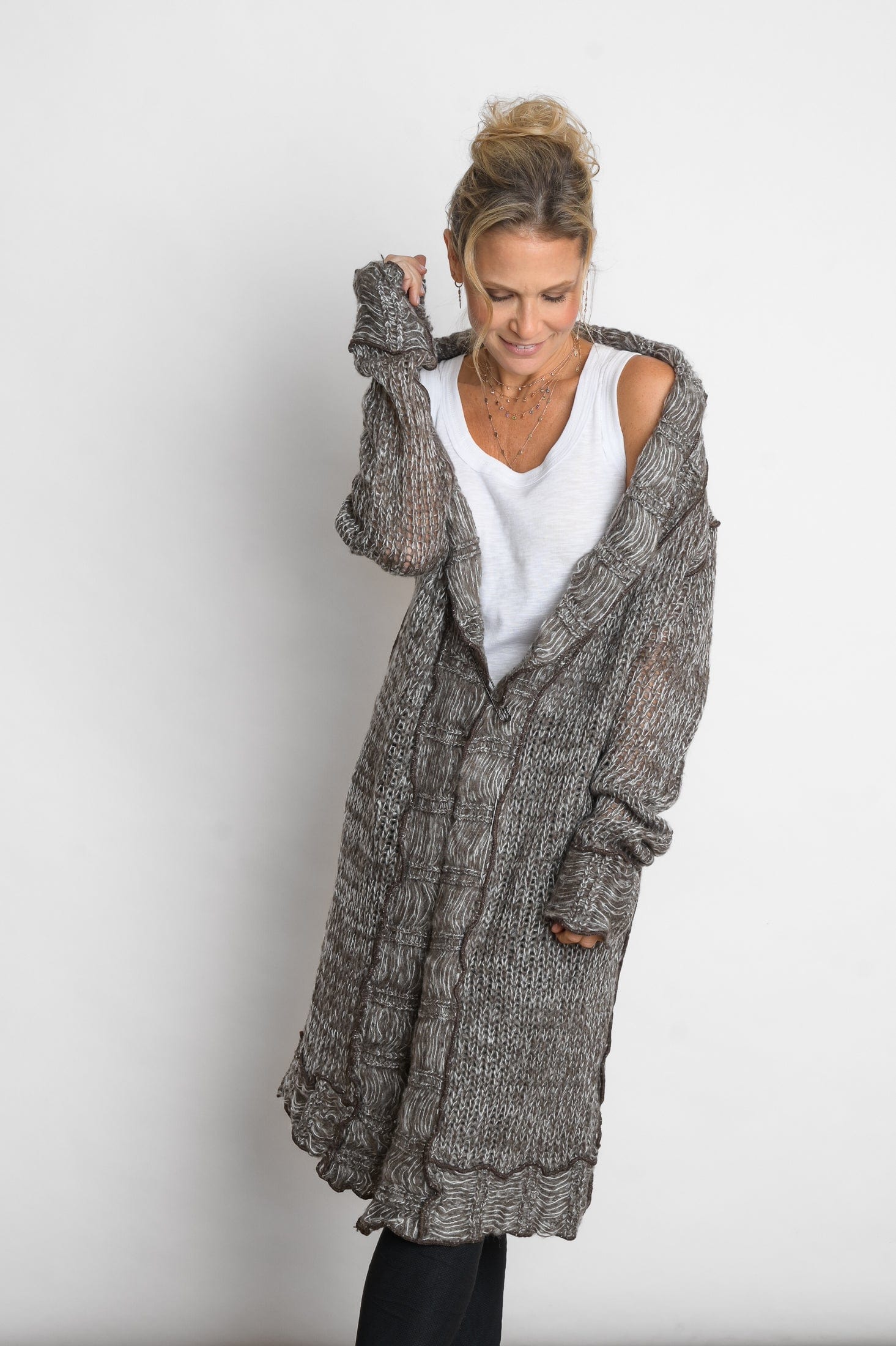 PAROS עליונית סרוגה זית/ חום לבן image 4