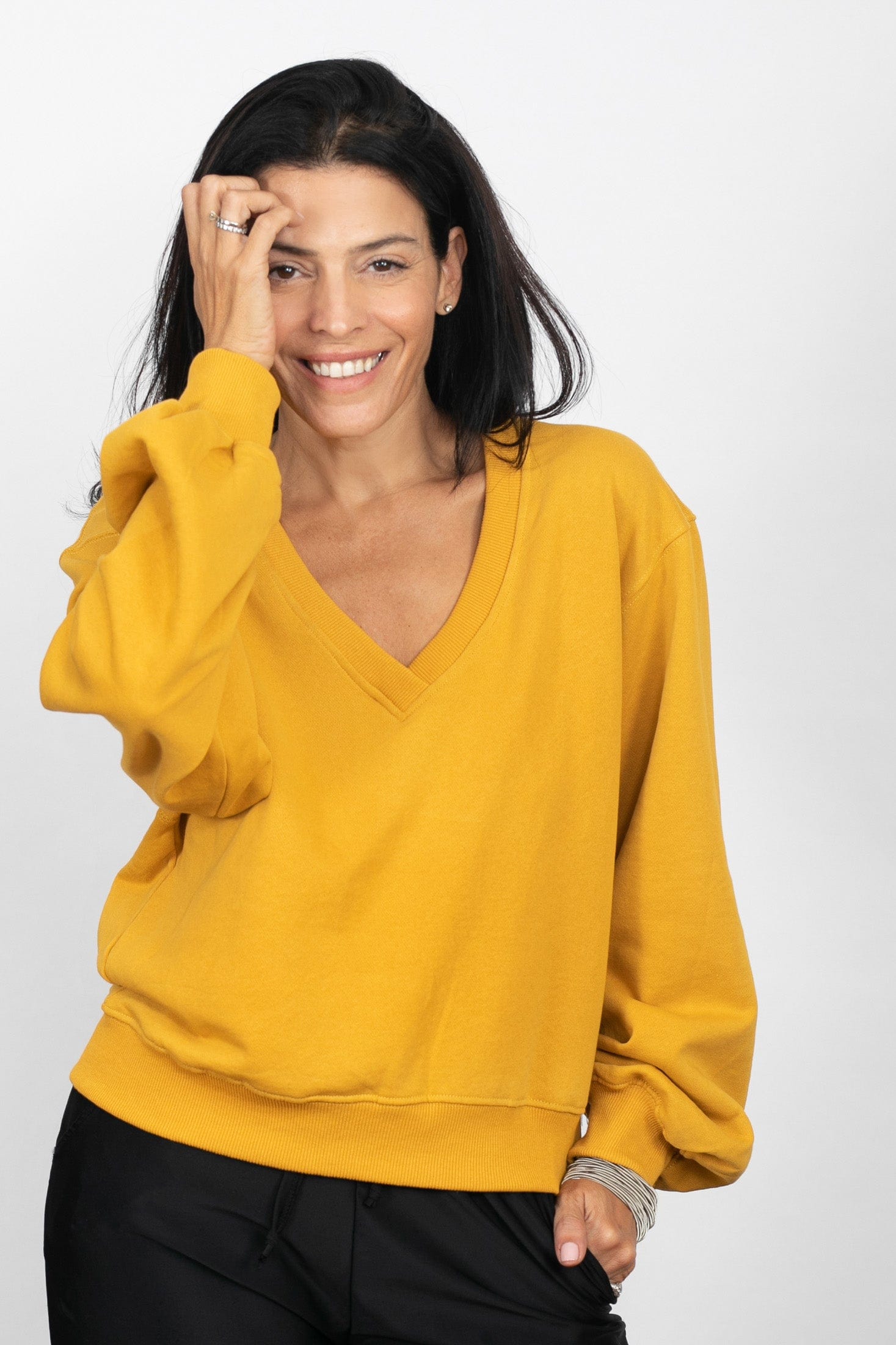 PEAR V  חולצת טרנינג חרדל image 6