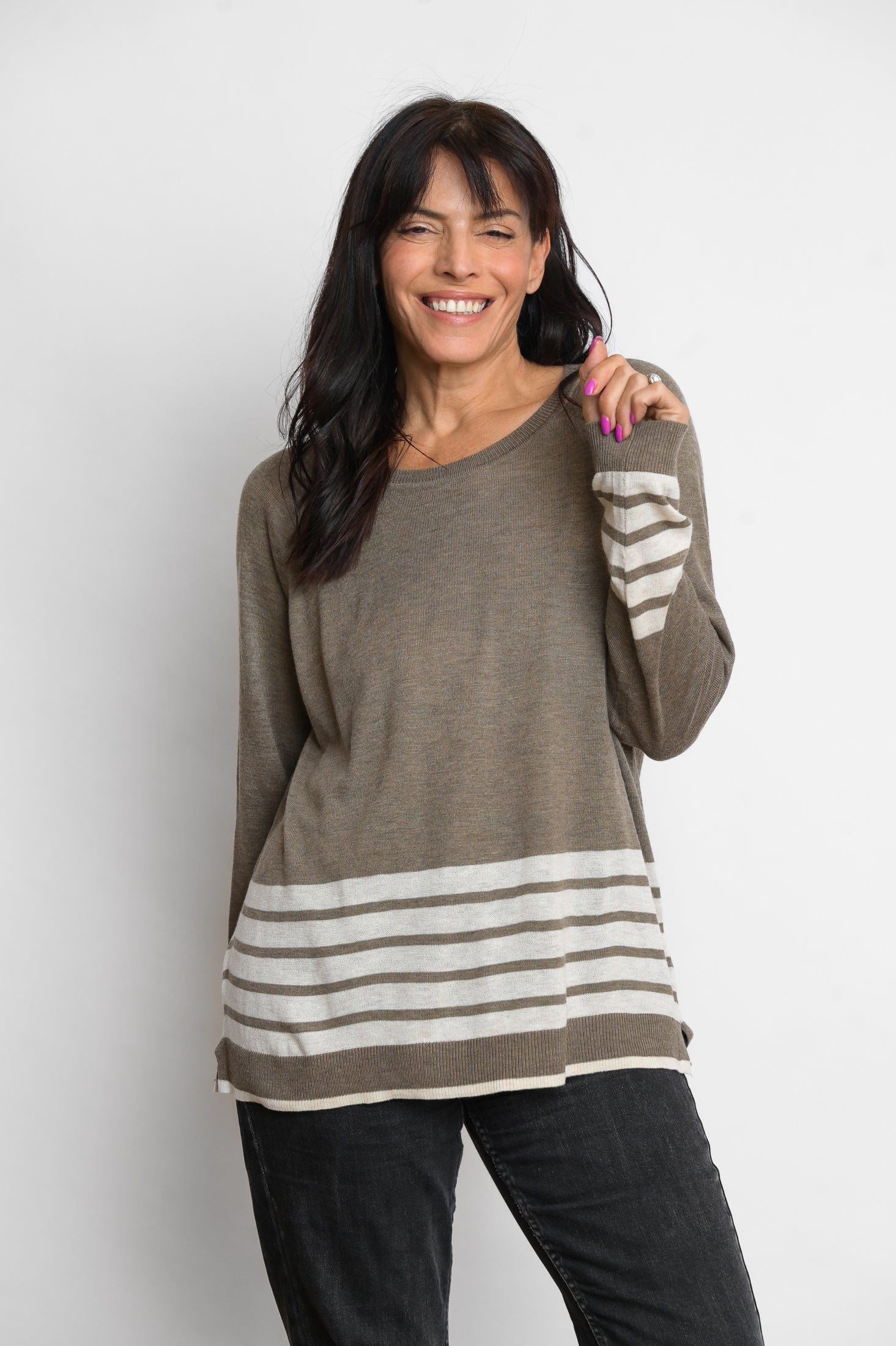 ARKI סריג פסים חום לבן image 6