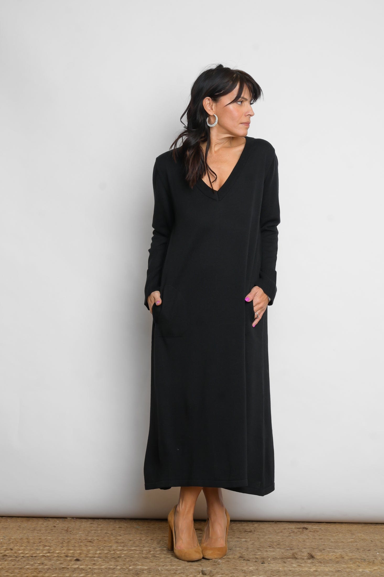 NIMOS  שמלת סריג שחורה ארוכה image 3