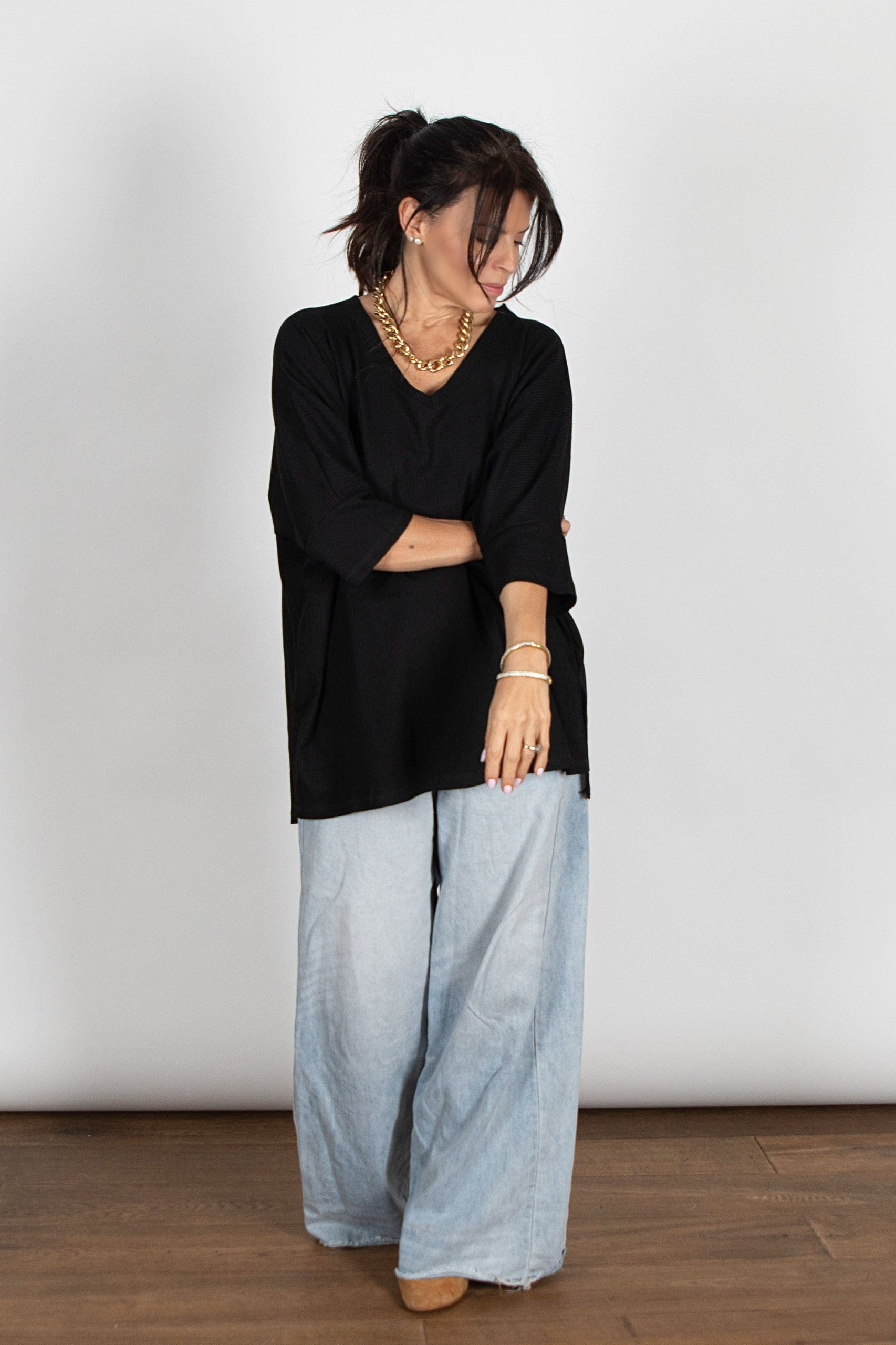 BABL חולצת אוברסייז שחורה וופל image 5