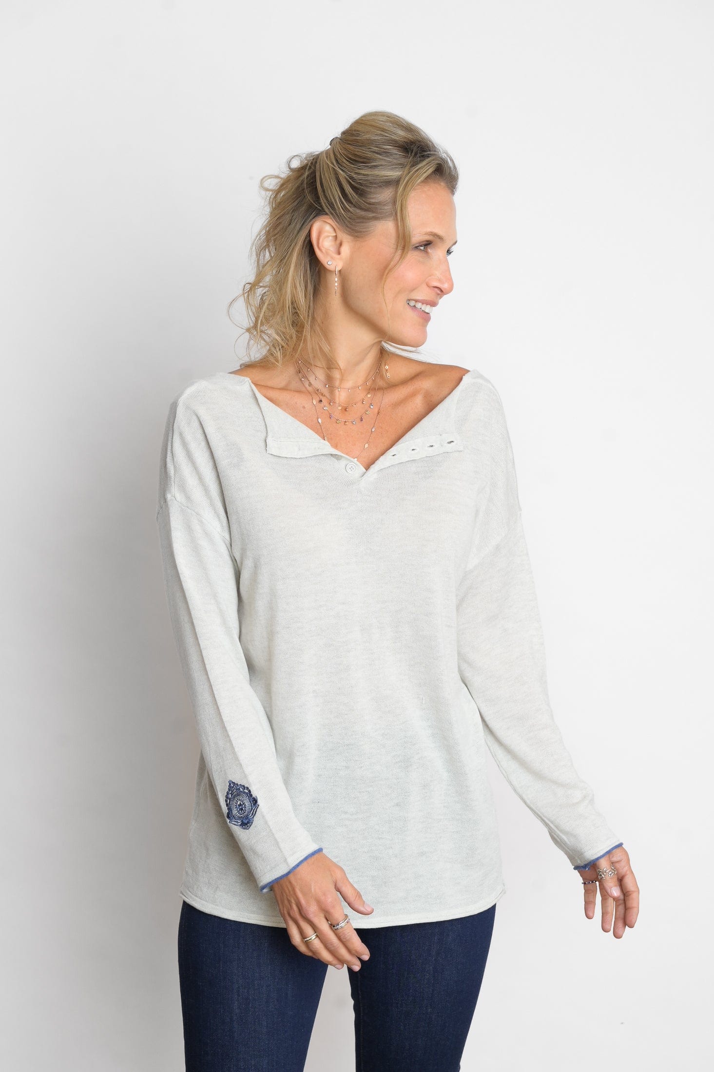 TILOS סריג כפתורים אפור לבן בהיר מלאנז׳ image 4