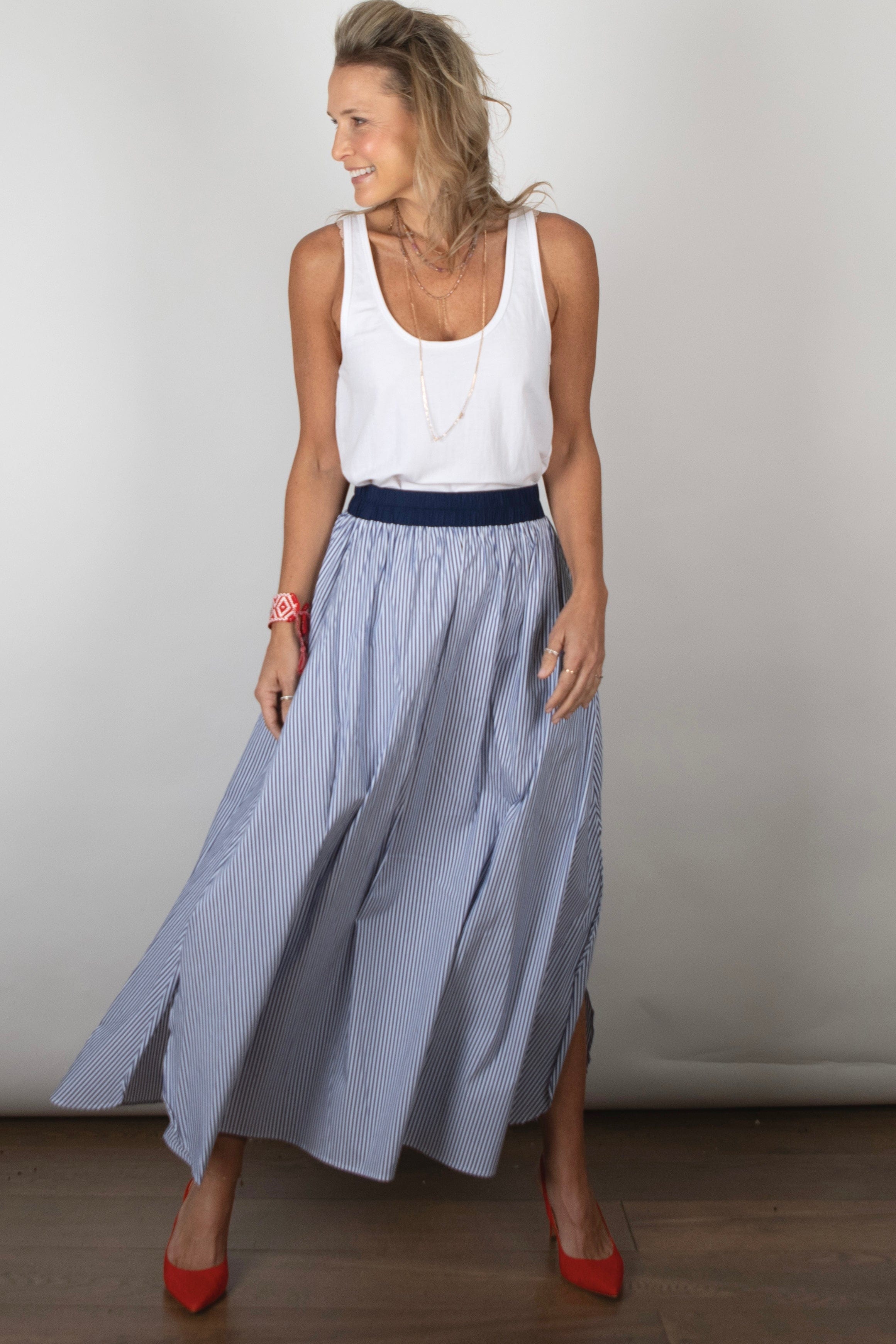 CLARSON חצאית פסים כחולה image 0