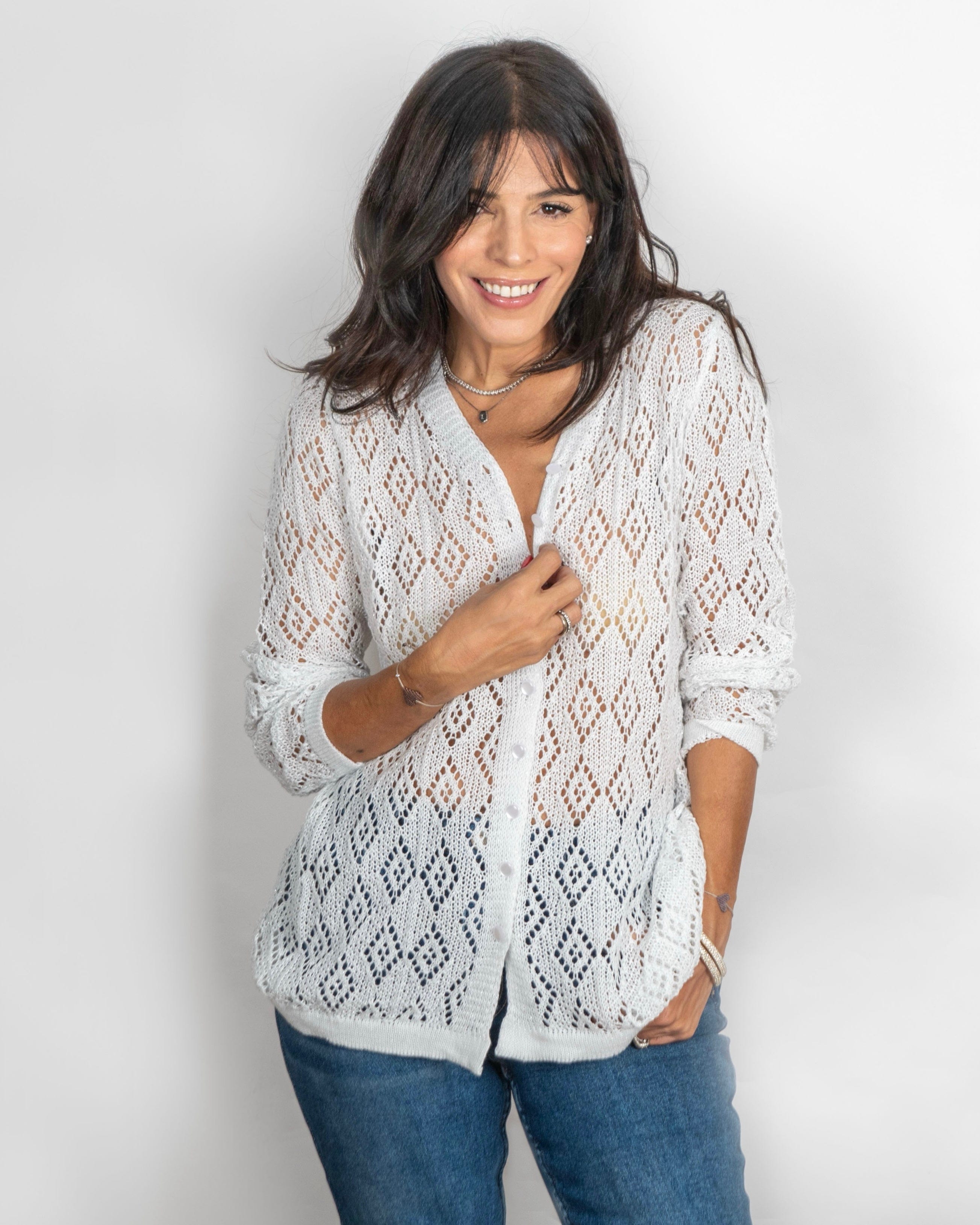 CELINE  עליונית סריג חורים לבנה image 3