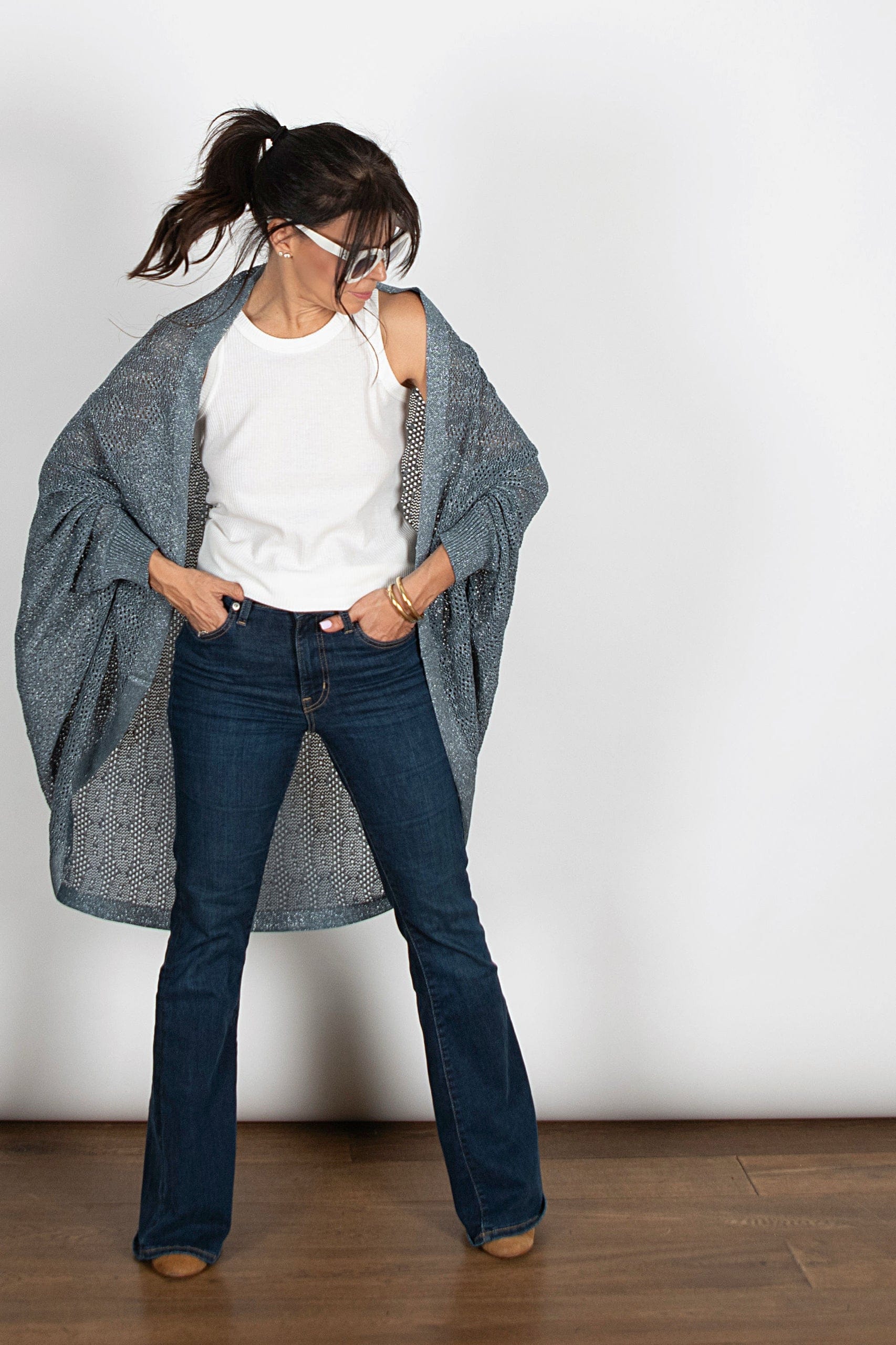 LIAM  עליונית סריג חורים כחול כסוף image 8