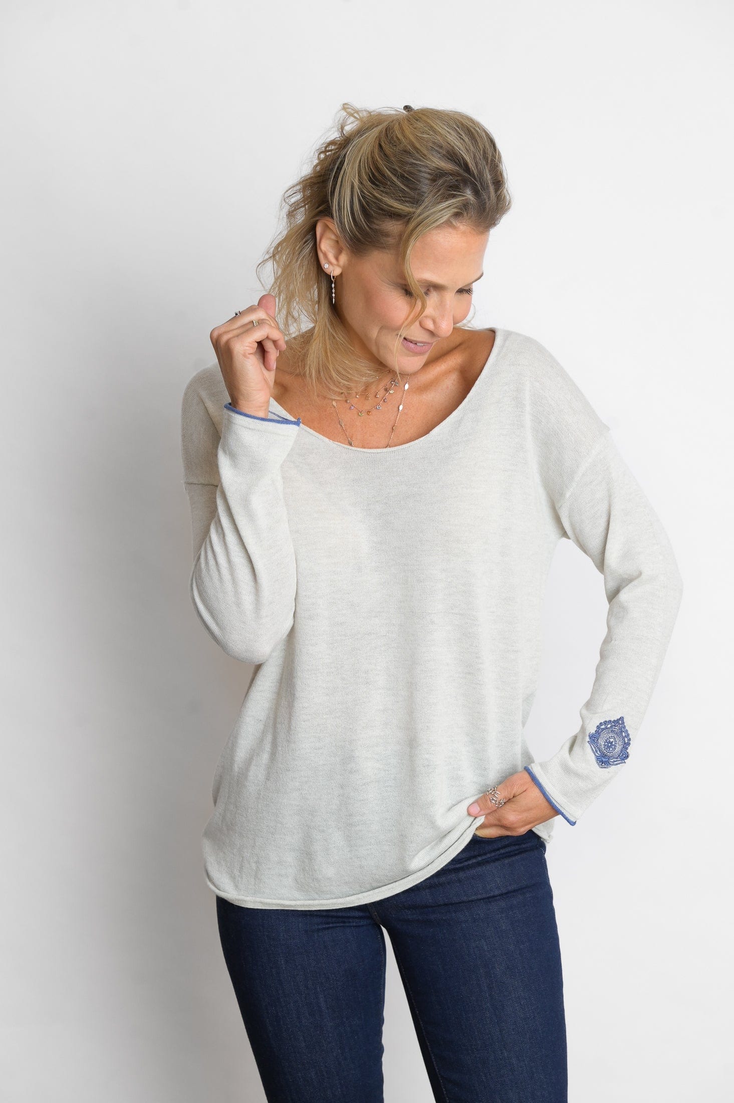 TILOS סריג כפתורים אפור לבן בהיר מלאנז׳ image 9