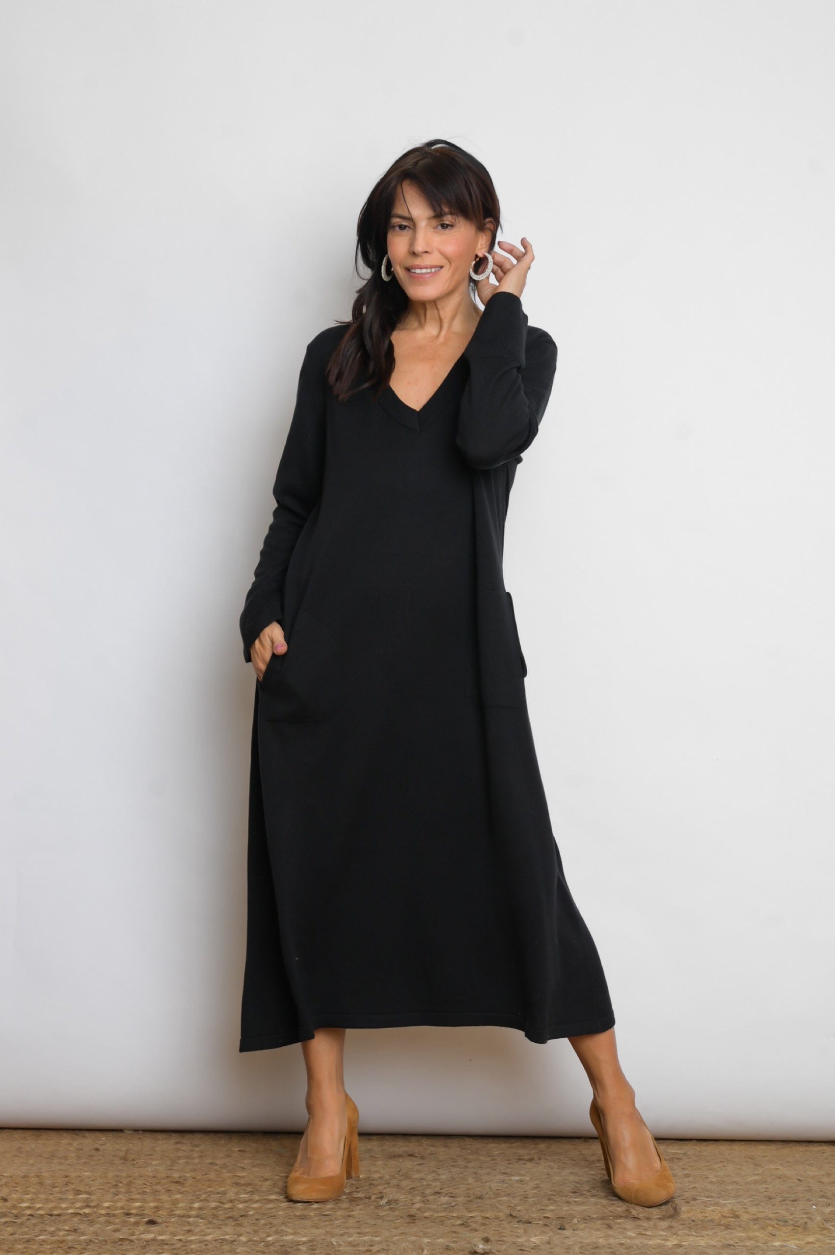 NIMOS  שמלת סריג שחורה ארוכה image 9