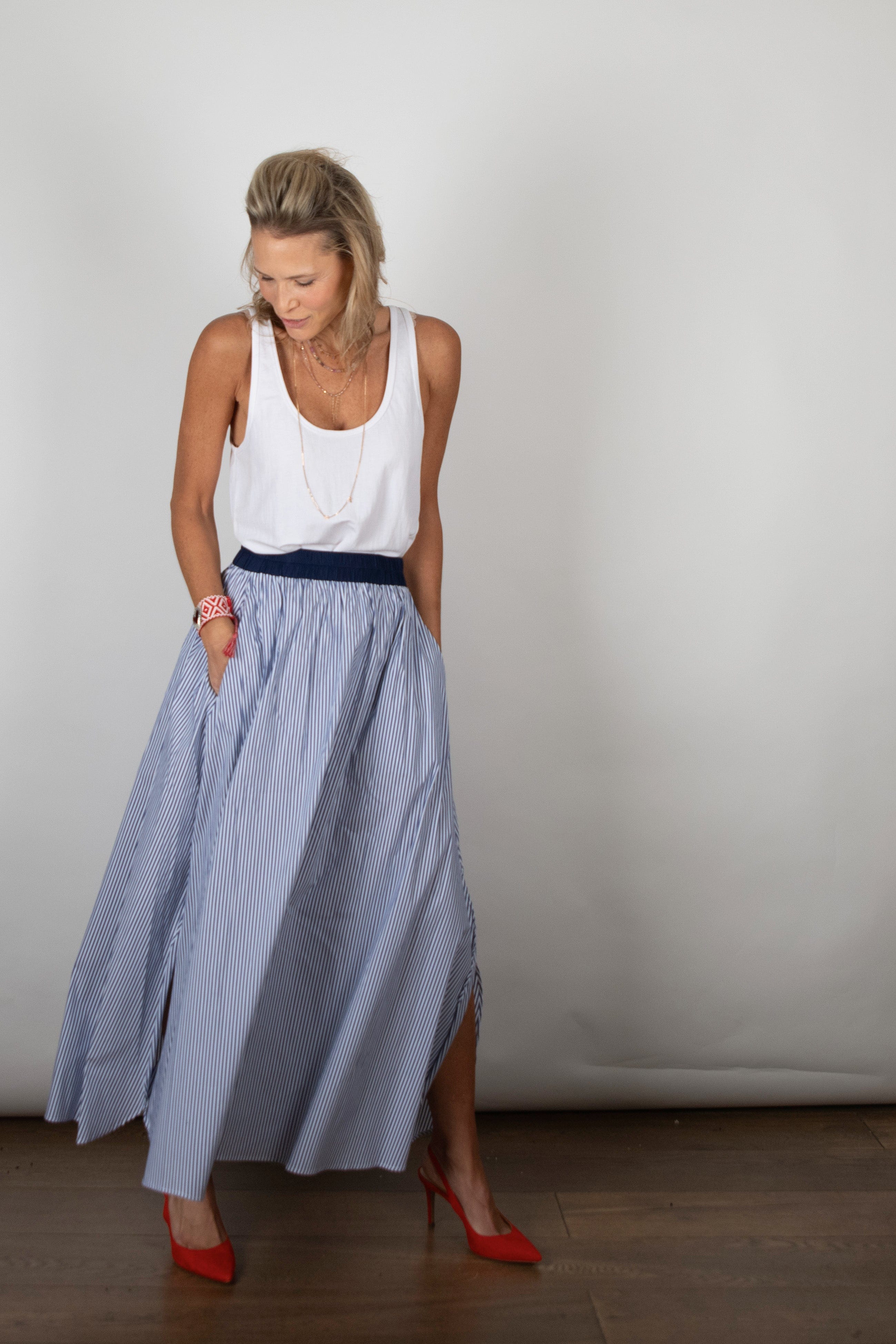 CLARSON חצאית פסים כחולה image 2