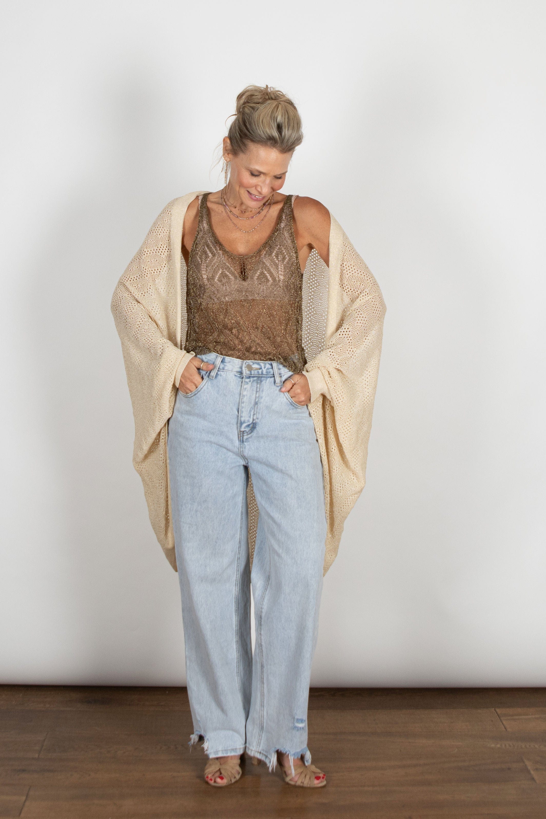 LIAM  עליונית סריג חורים קאמל זהב image 4