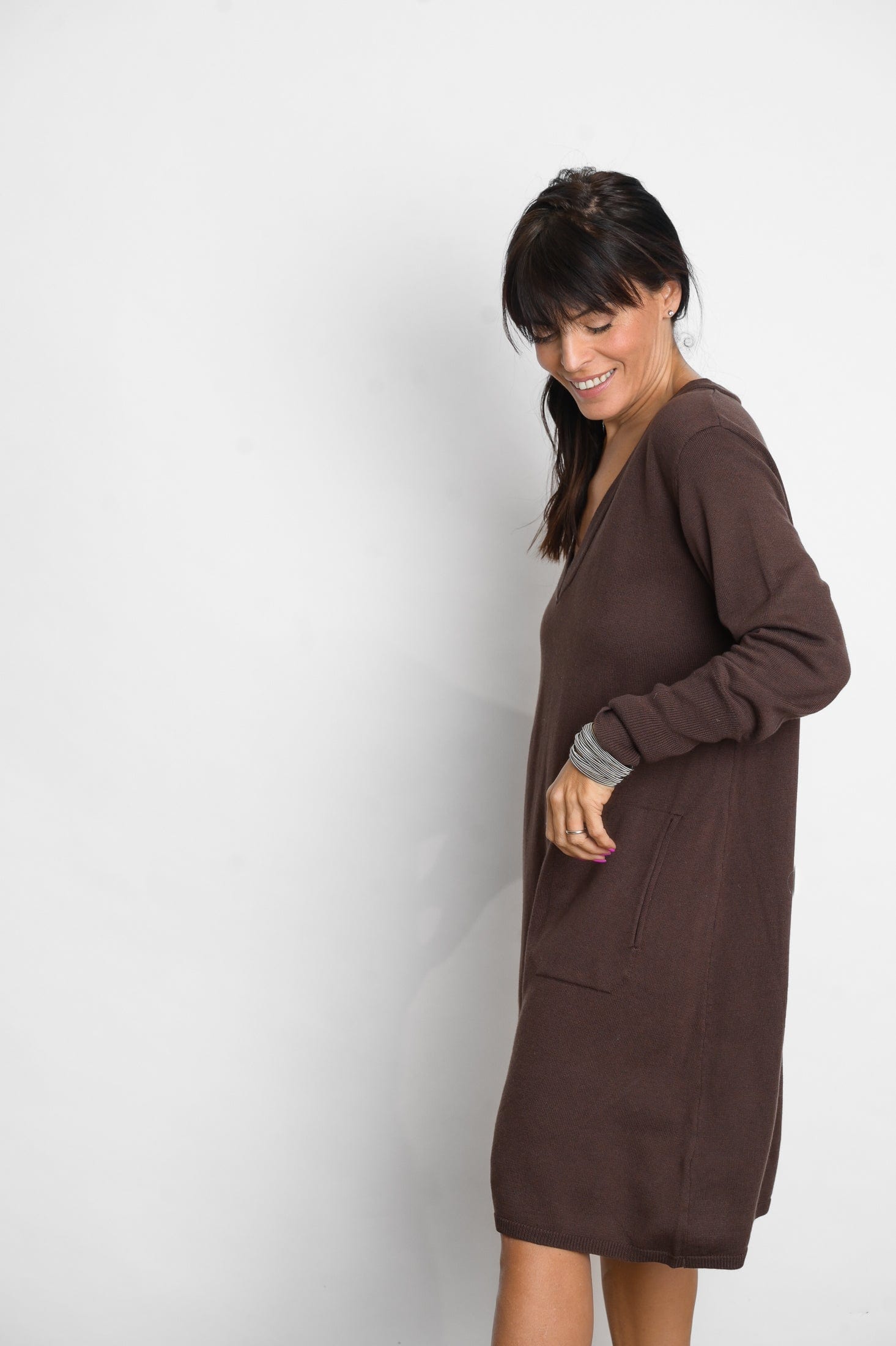 EVIA שמלת סריג מיני חום image 5