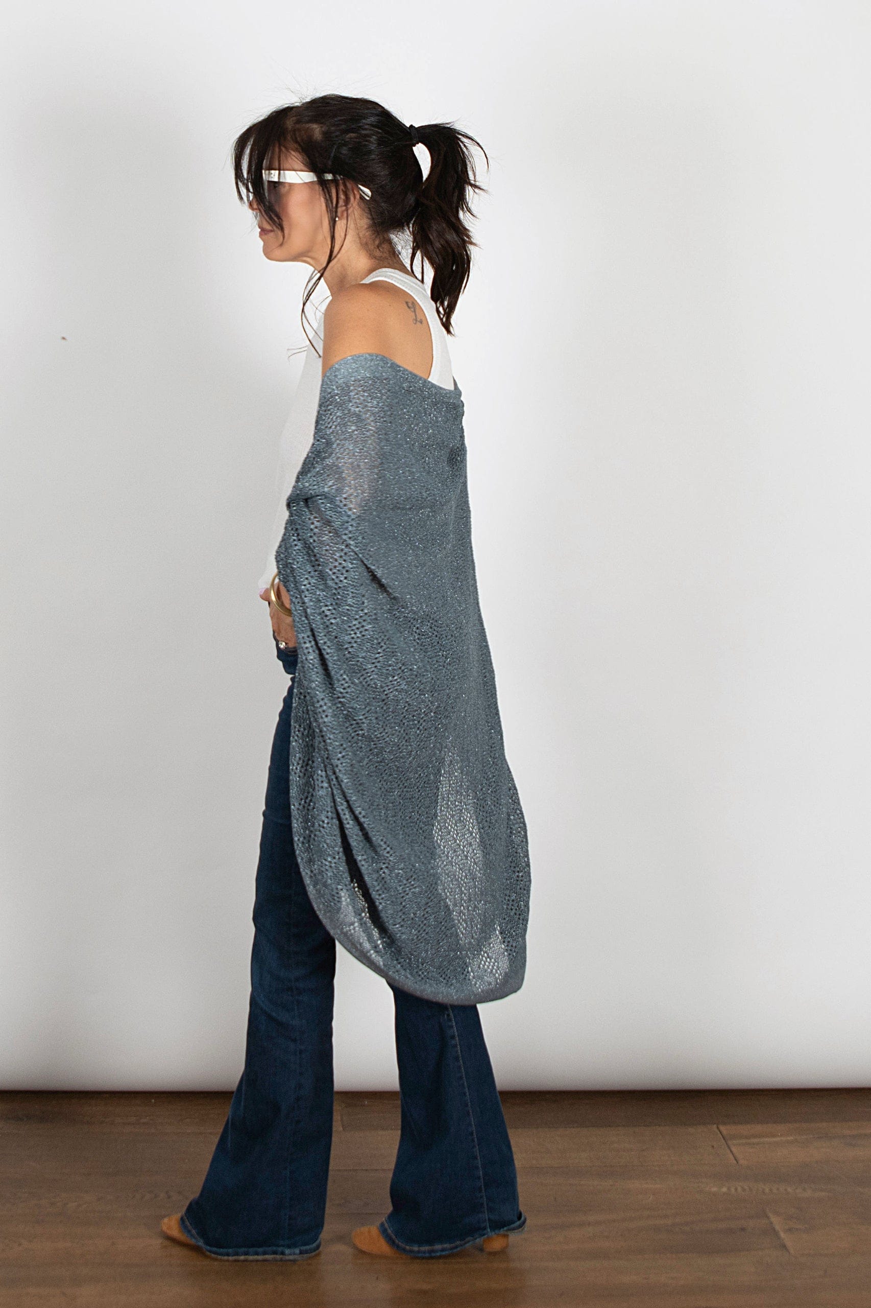 LIAM  עליונית סריג חורים כחול כסוף image 9