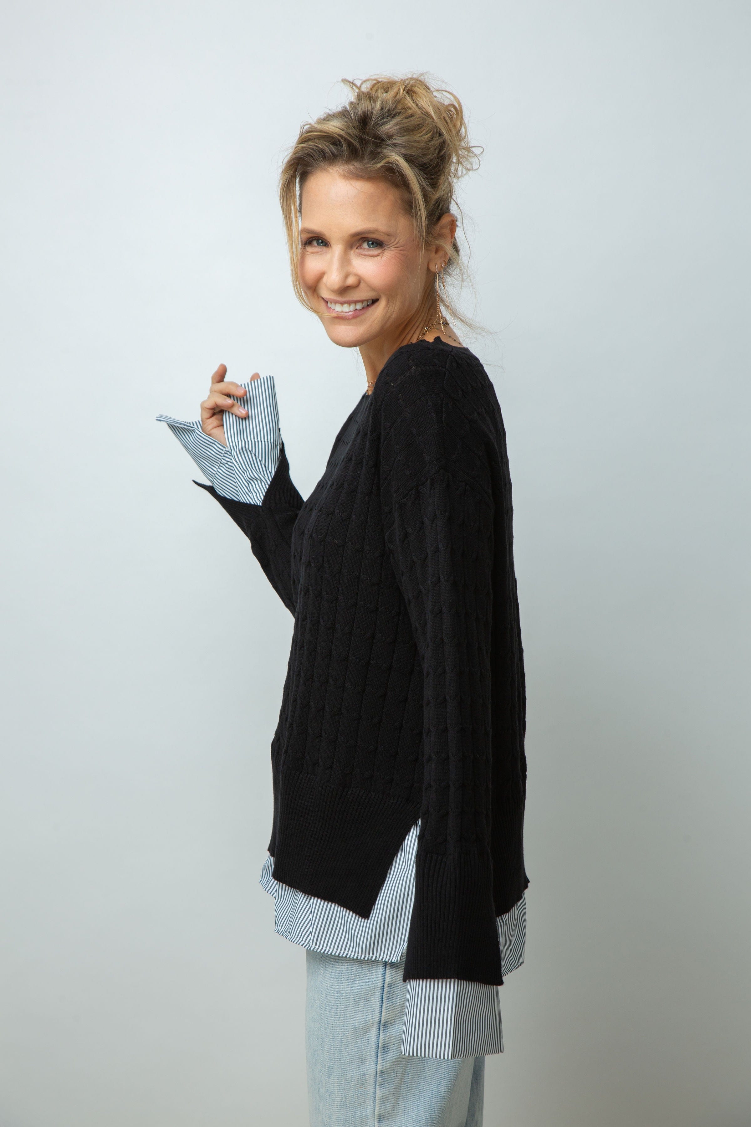 ST.MORITZ סריג צמות חולצה שחור image 1