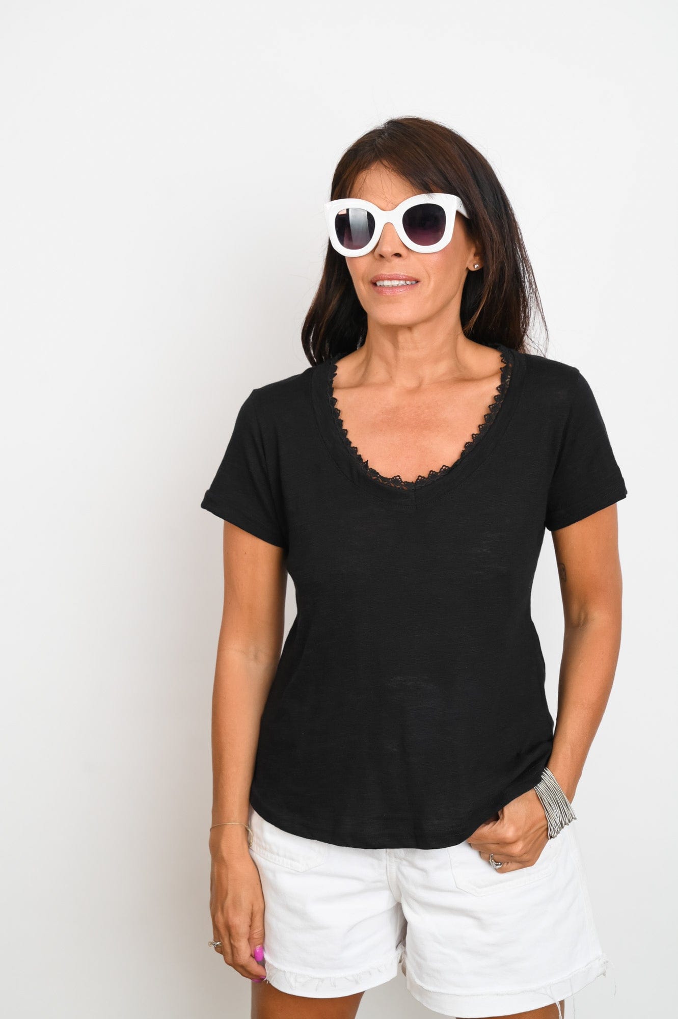 KOR V חולצה תחרה צרה שחור image 6