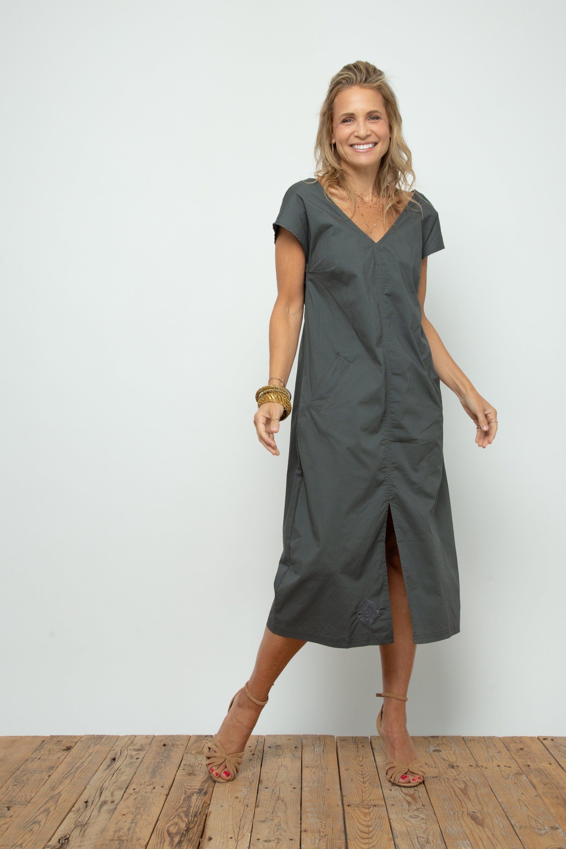 POOLY NEW שמלה מעוצבת אפור  זית  image 2