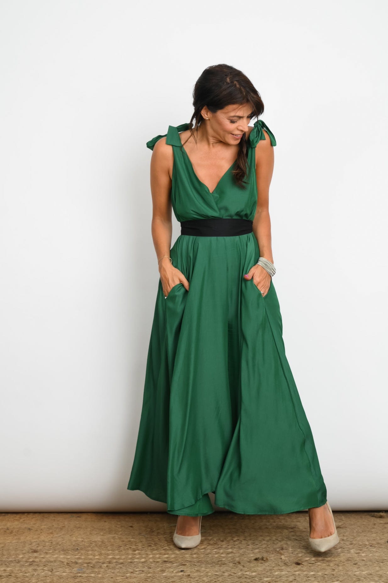 FLY  שמלה ירוקה כתפיות קשירה image 8