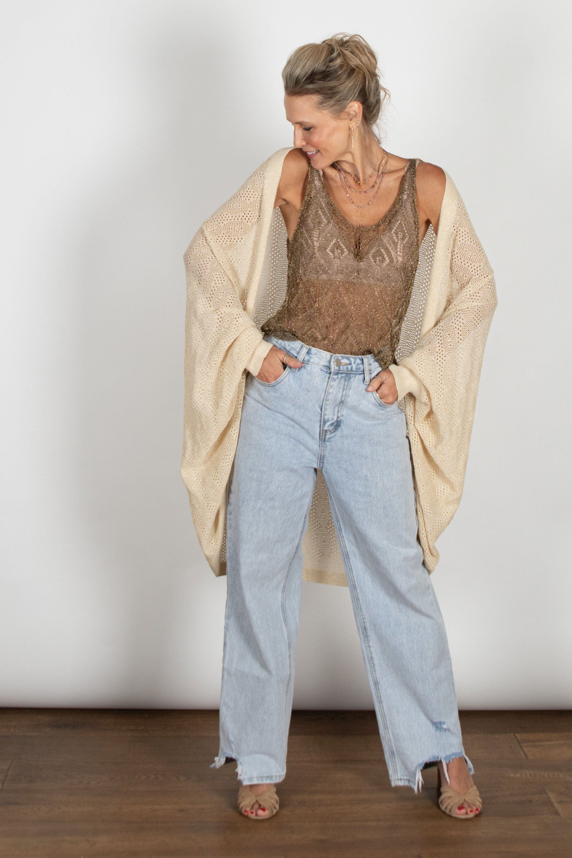 LIAM  עליונית סריג חורים קאמל זהב image 1